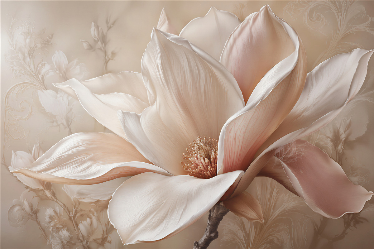 Fototapeta pudrowa magnolia w eleganckim detalu