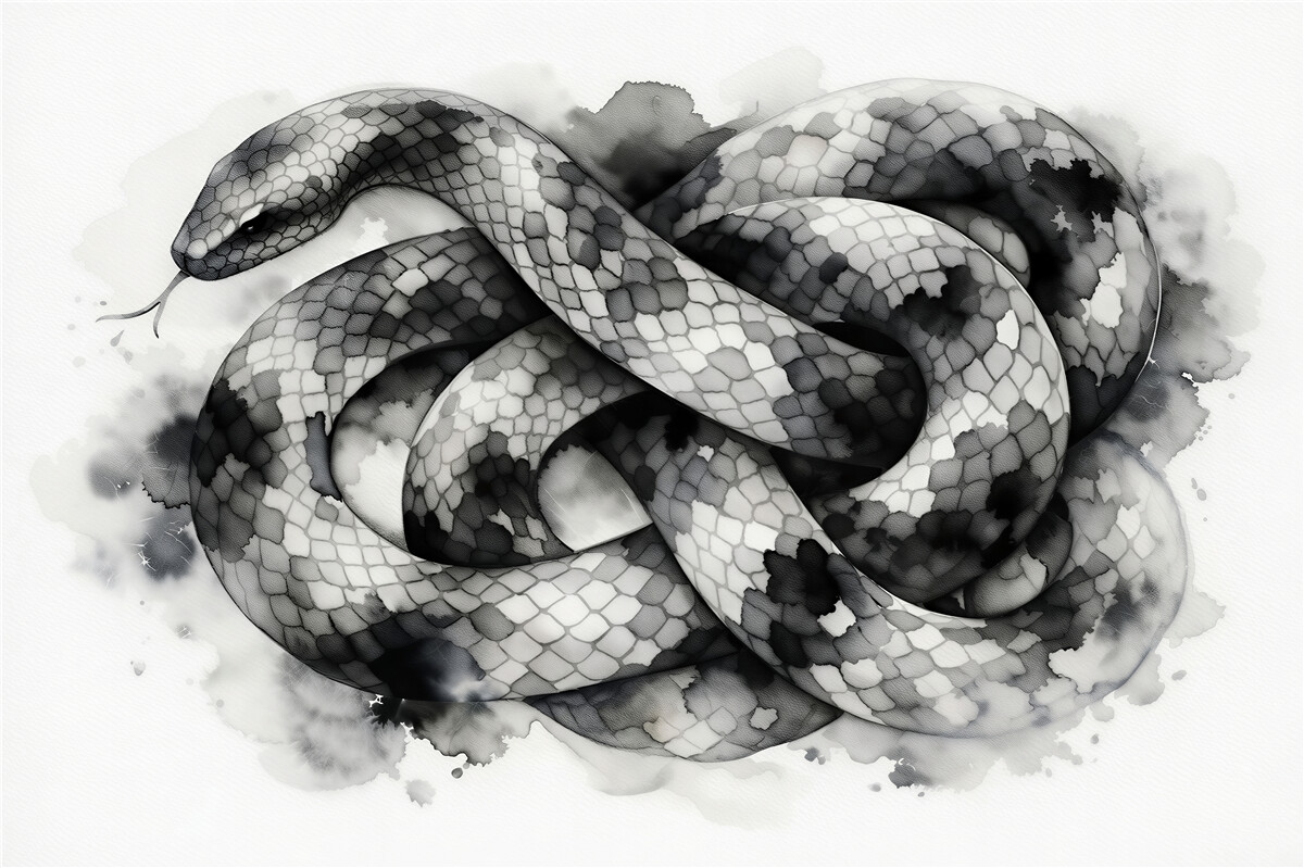 Fototapeta akwarelowy wąż w szarościach