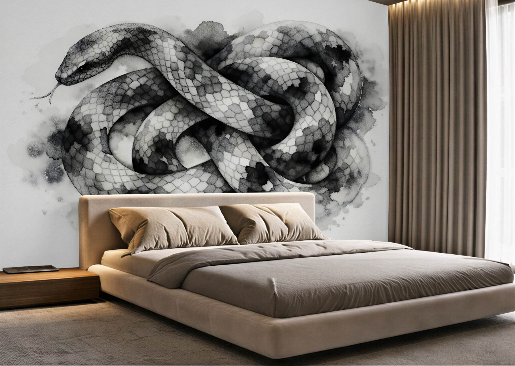 Fototapeta akwarelowy wąż w szarościach