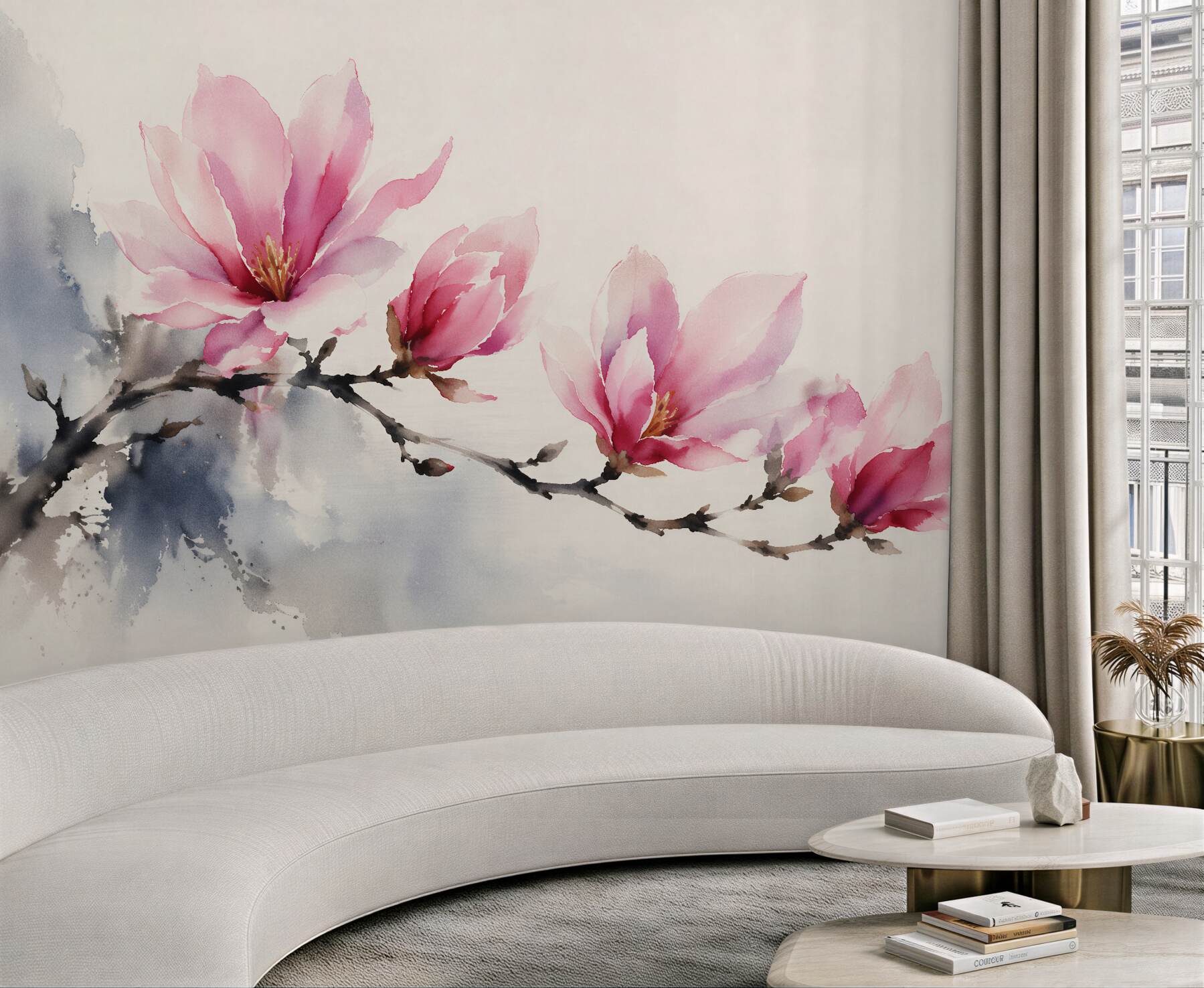 Fototapeta akwarelowa gałąź magnolii