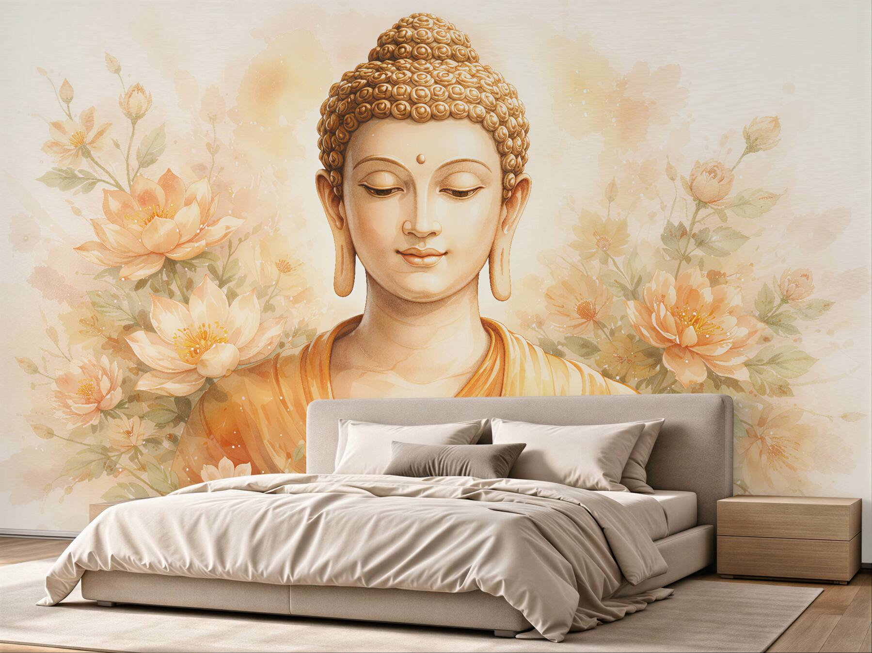 Fototapeta złoty budda w kwiatach