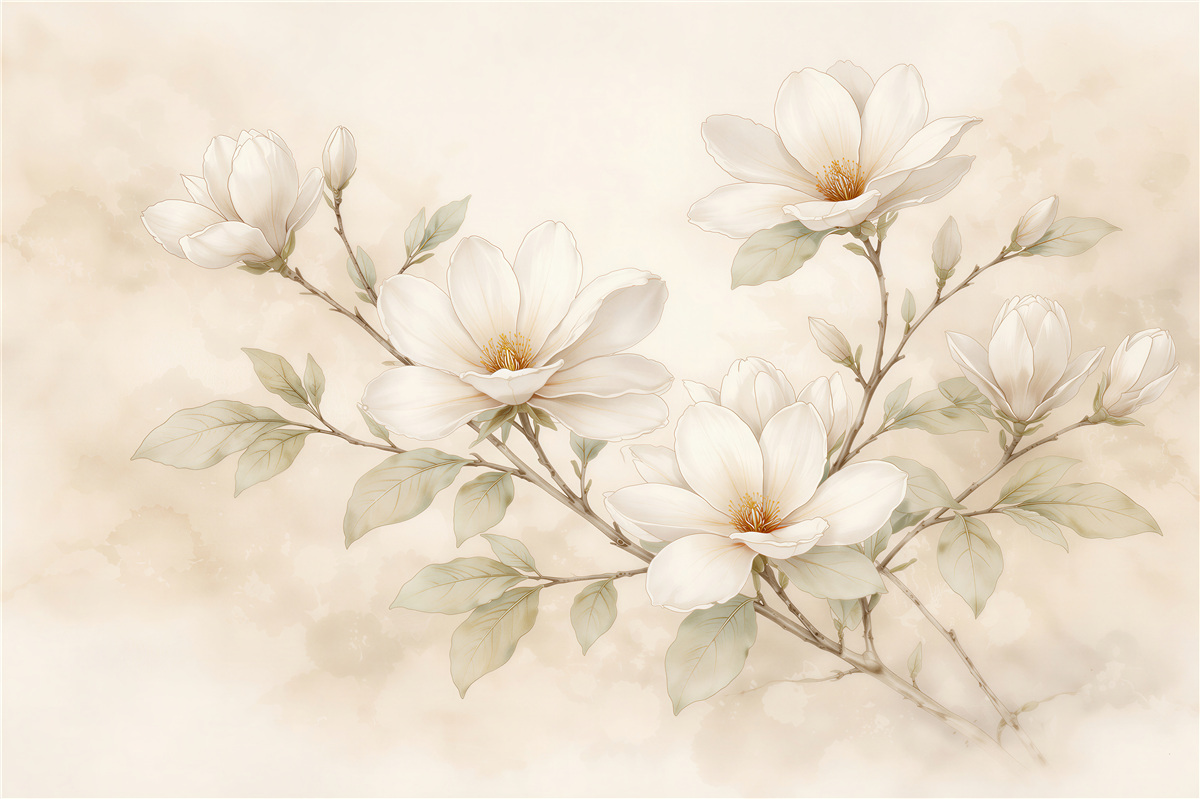Fototapeta kremowa magnolia w delikatnym rozkwicie