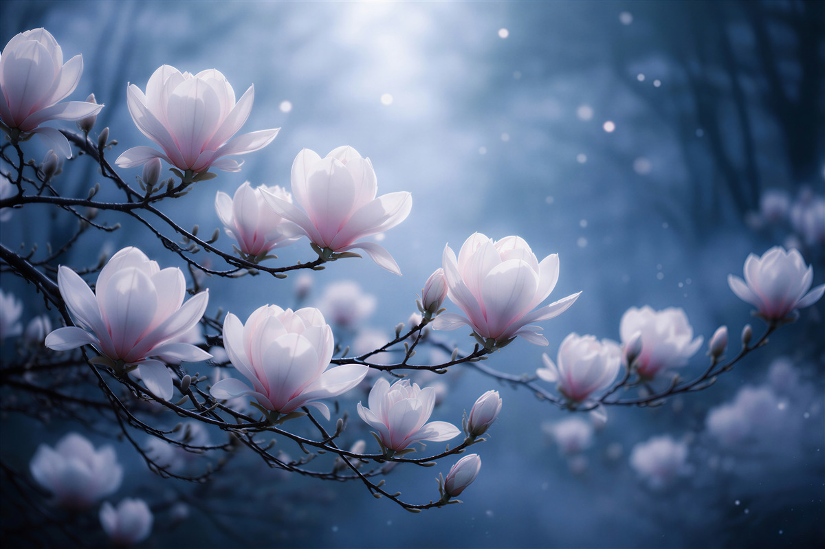 Fototapeta magnolie w księżycowej mgle
