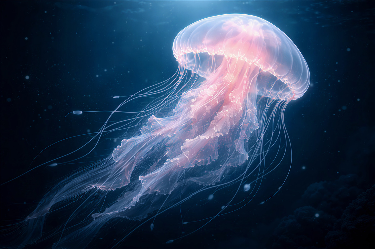 Fototapeta Świetlista meduza w głębinach