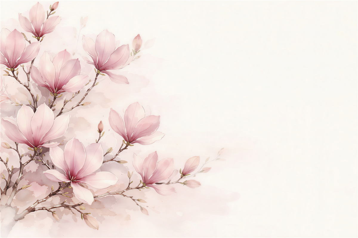 Fototapeta pudrowa magnolia akwarelowa
