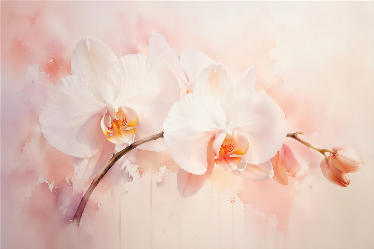 Fototapeta białe orchidee w pudrowym blasku