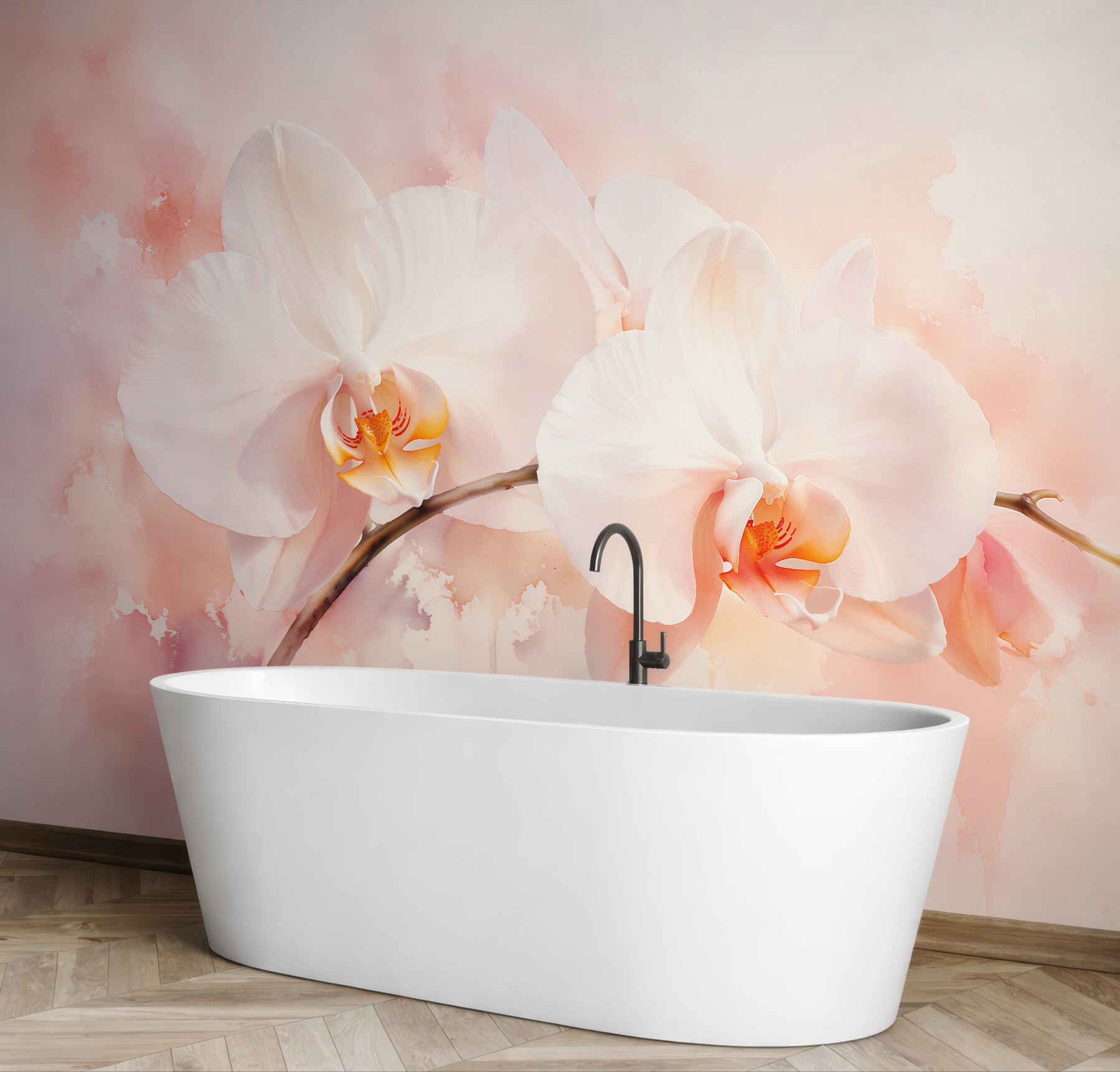 Fototapeta białe orchidee w pudrowym blasku