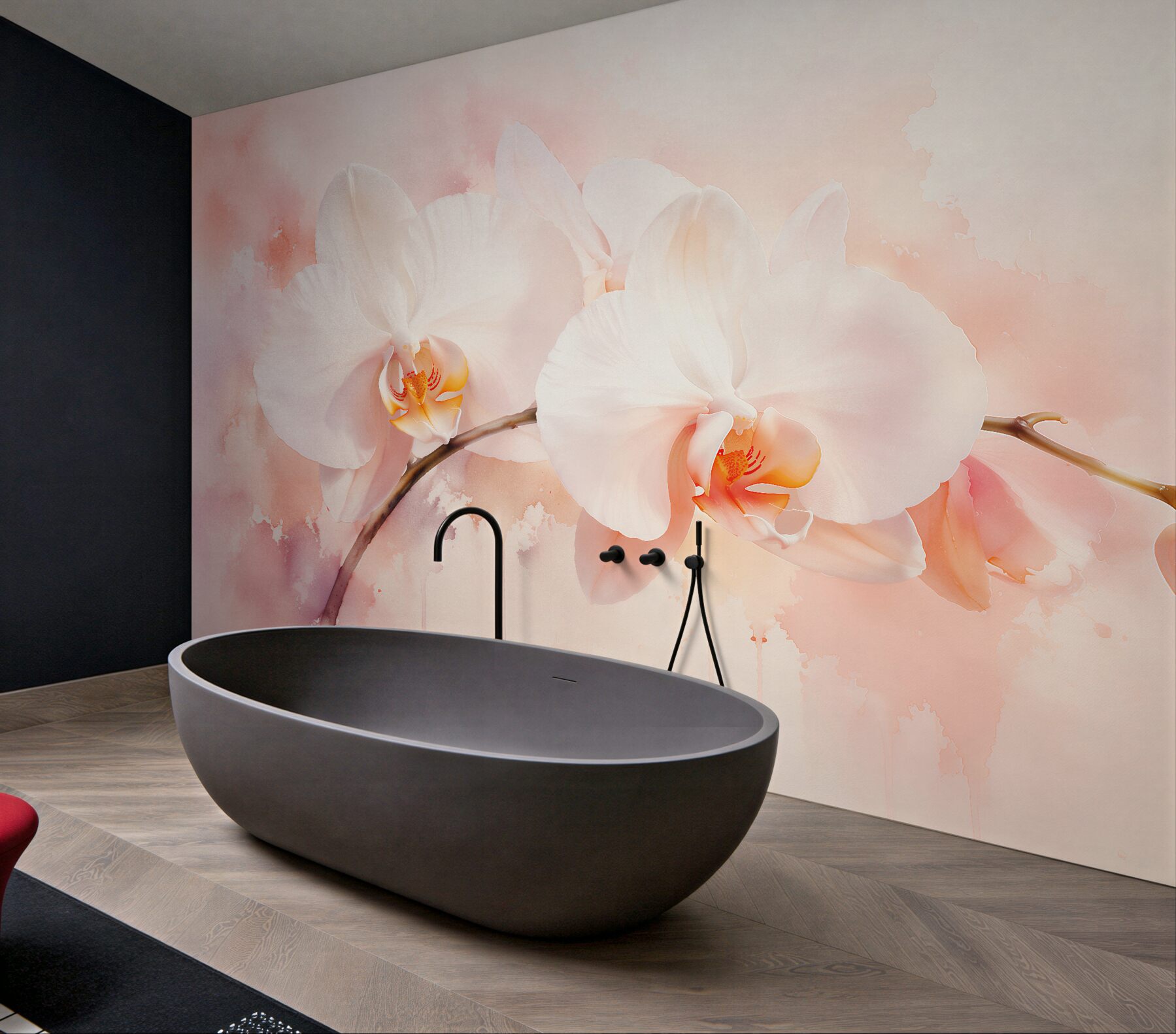Fototapeta białe orchidee w pudrowym blasku