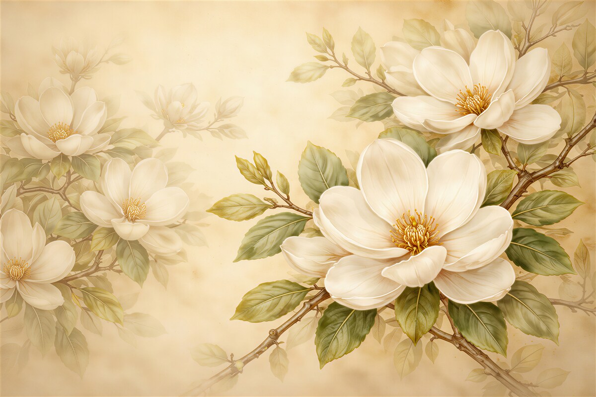 Fototapeta kremowe magnolie w eleganckim rozkwicie