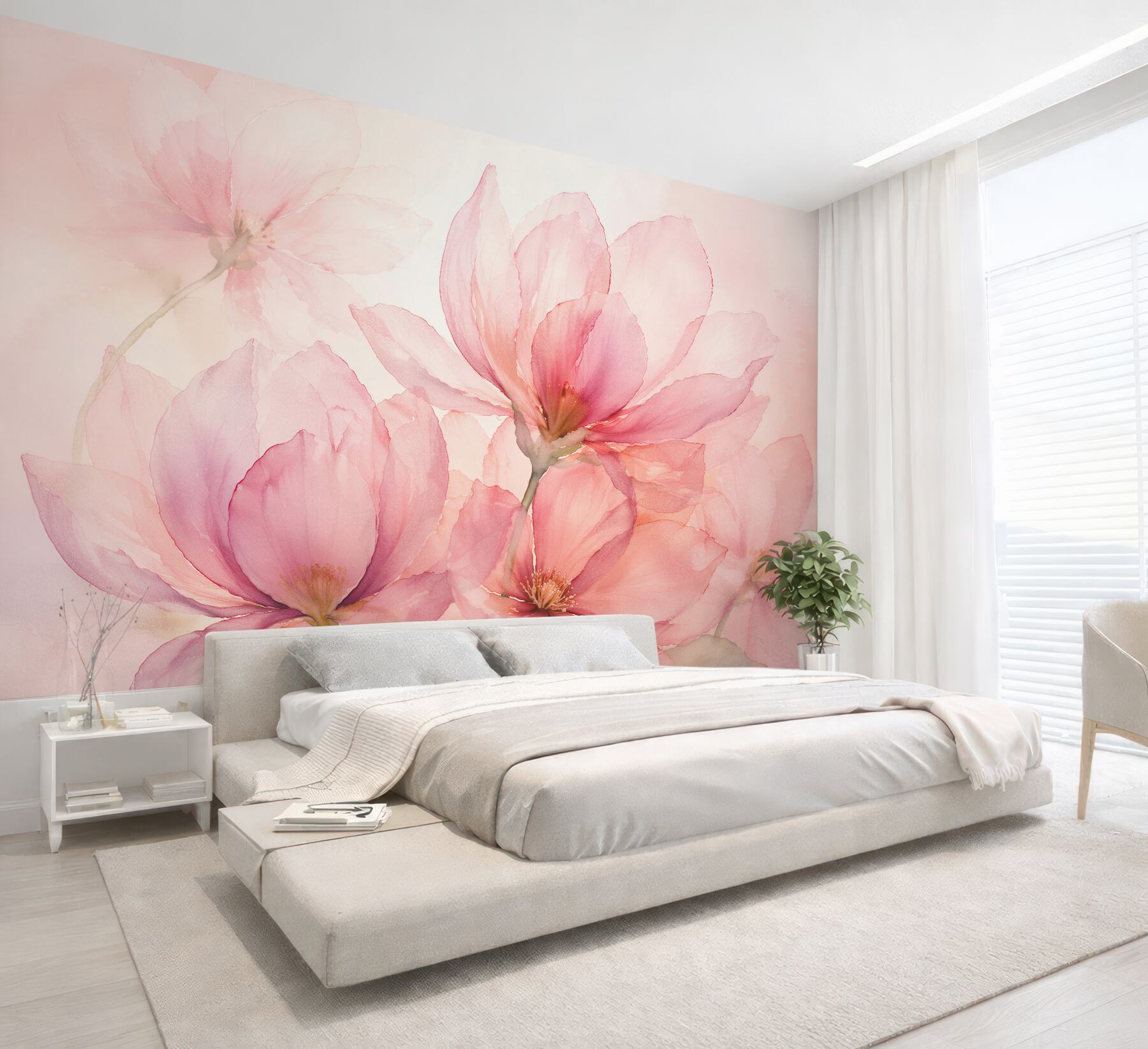 Fototapeta różowe magnolie w akwarelowej lekkości