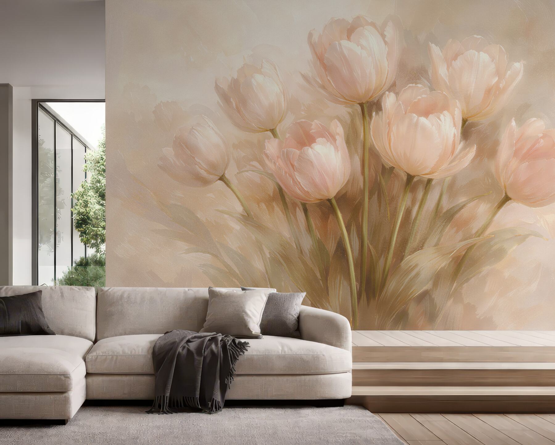Fototapeta pudrowe tulipany w świetle