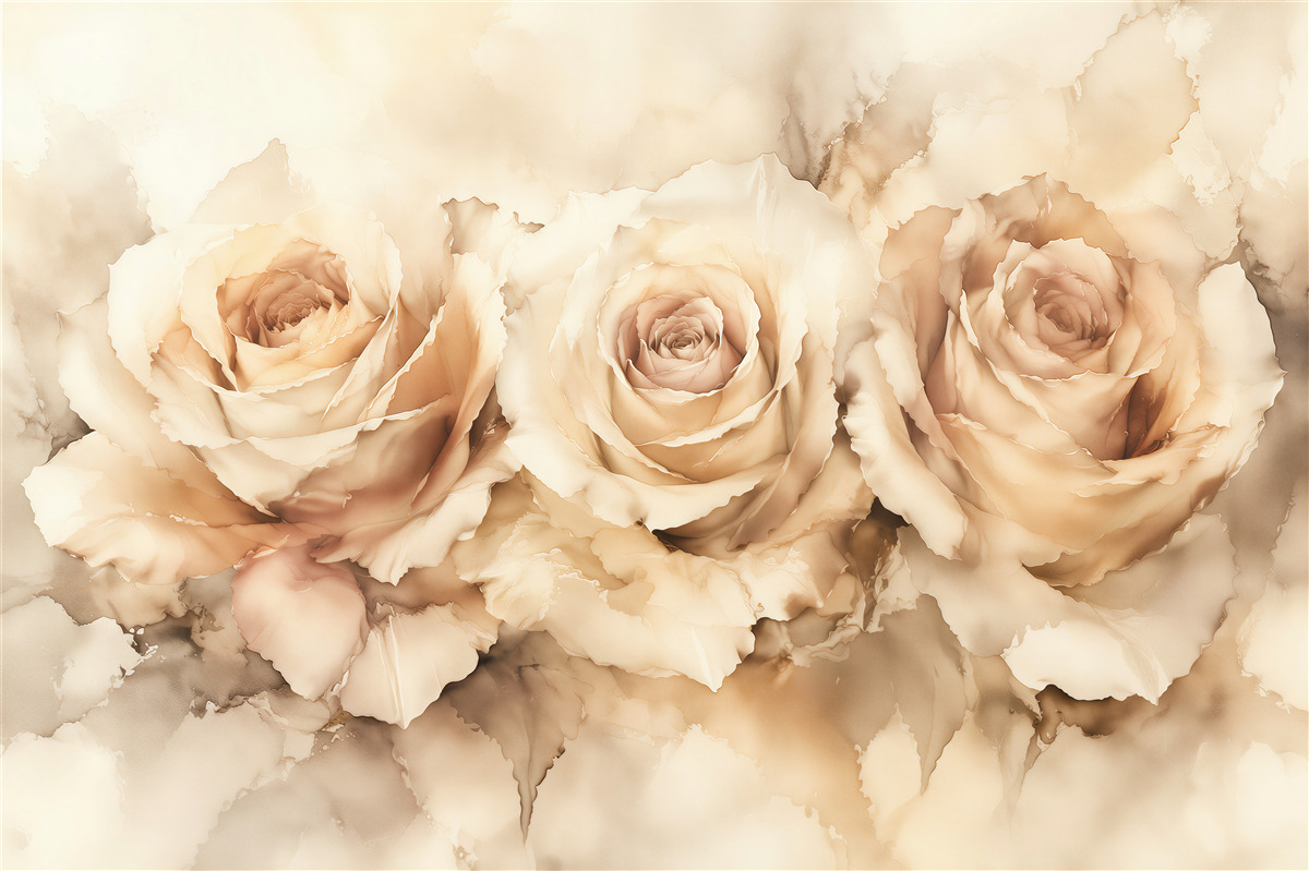 Fototapeta kremowe róże w miękkiej akwareli