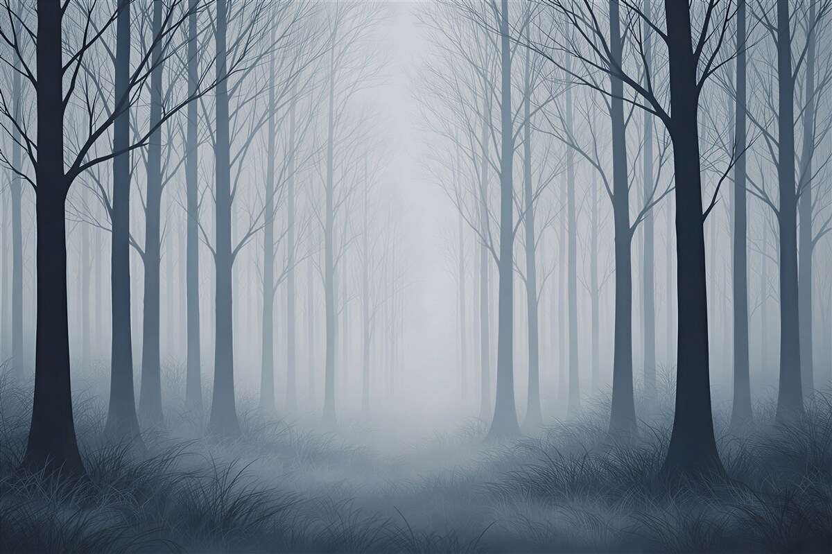 Fototapeta mglisty las o świcie