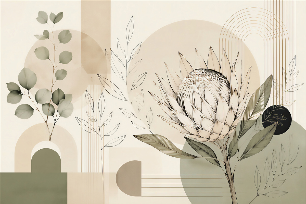 Fototapeta geometryczna protea w beżowej harmonii