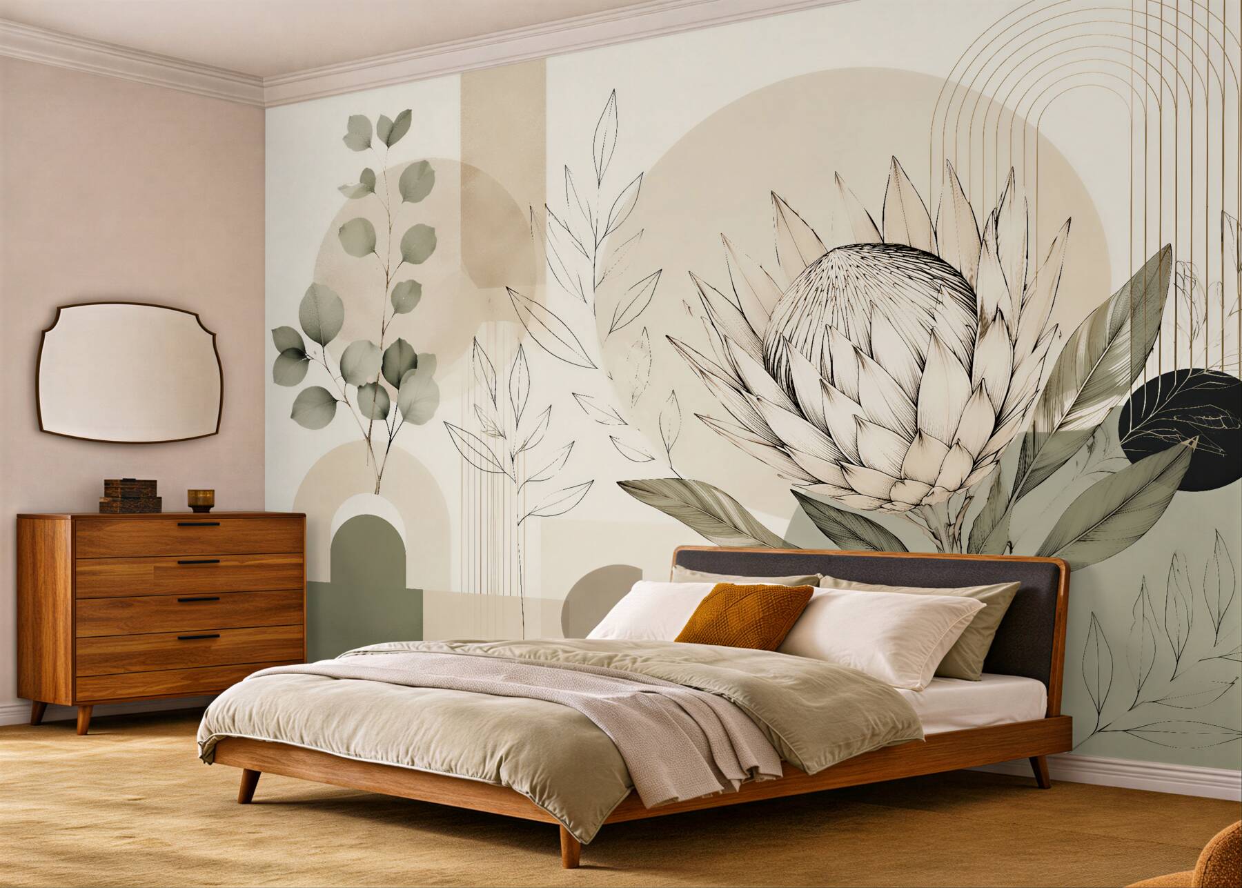 Fototapeta geometryczna protea w beżowej harmonii