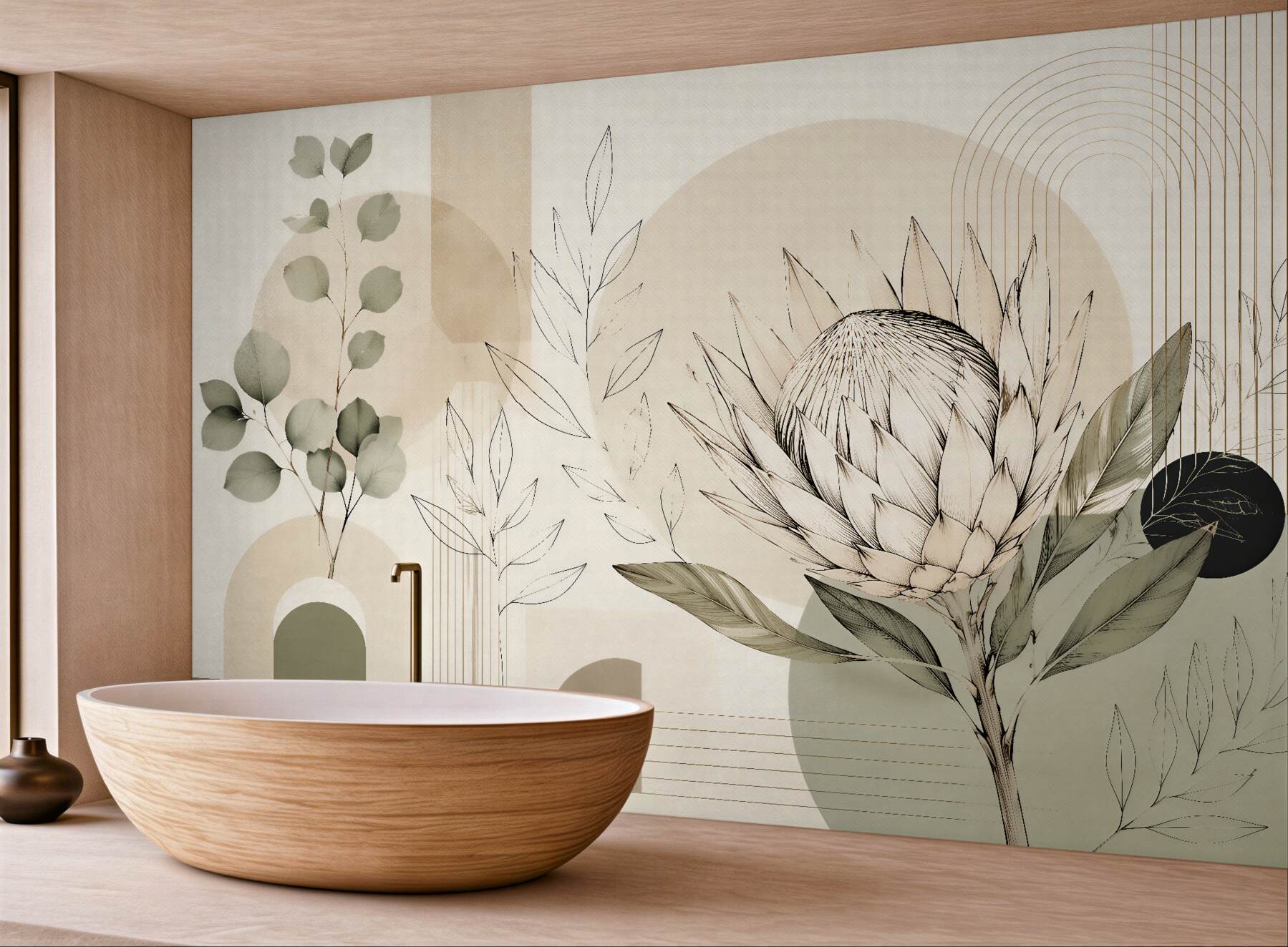 Fototapeta geometryczna protea w beżowej harmonii
