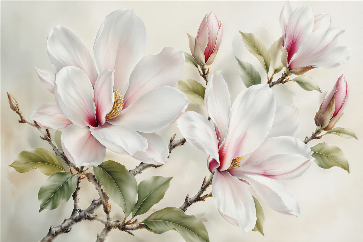 Fototapeta subtelna magnolia na gałęziach