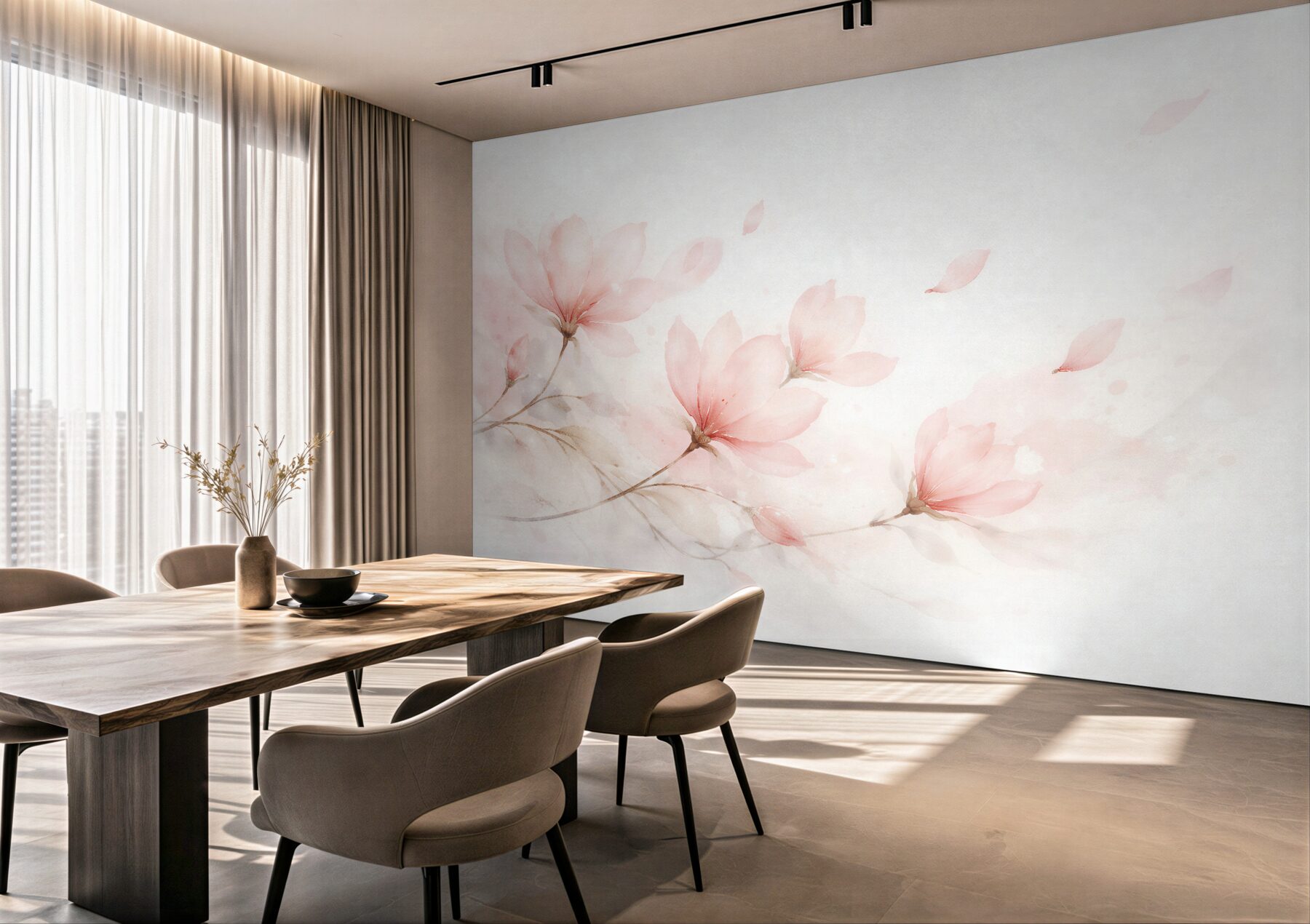 Fototapeta pudrowe magnolie w akwareli