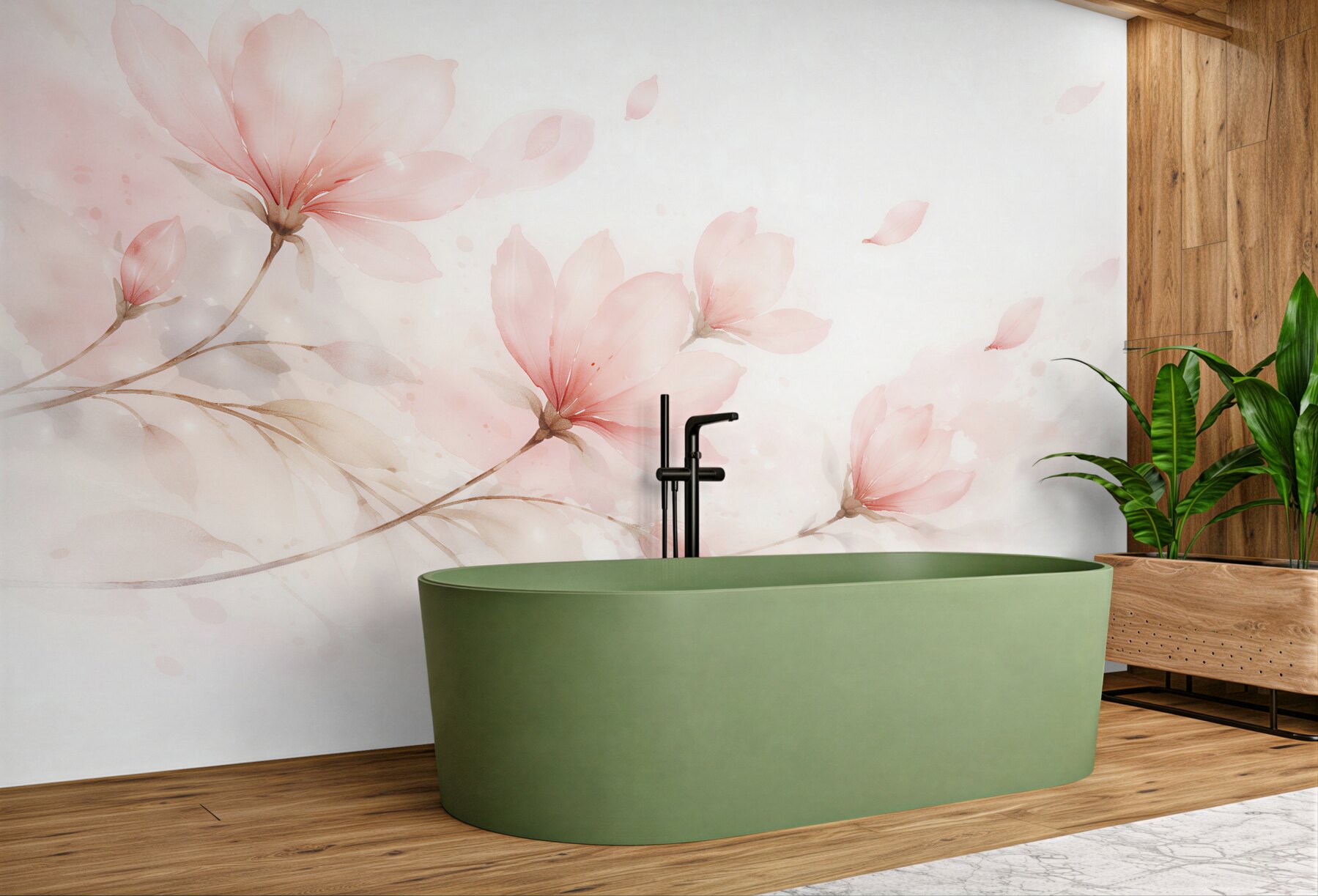 Fototapeta pudrowe magnolie w akwareli