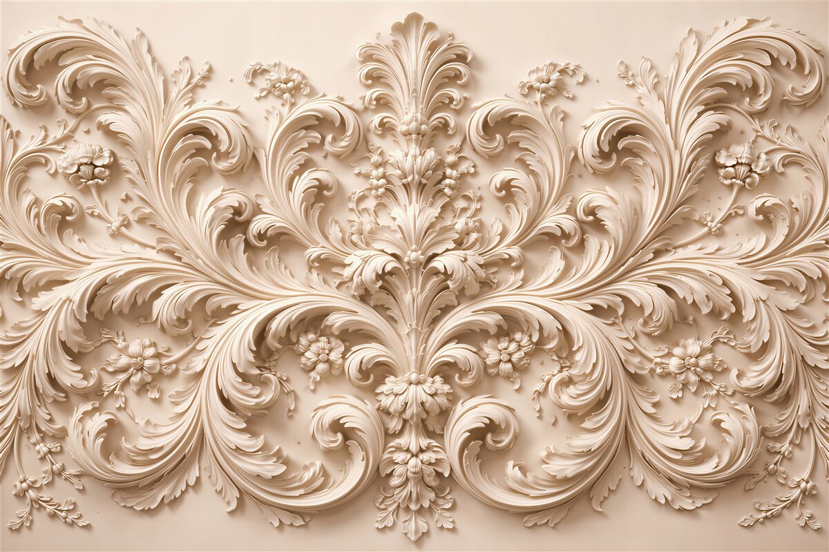 Fototapeta barokowy ornament w kremowym reliefie