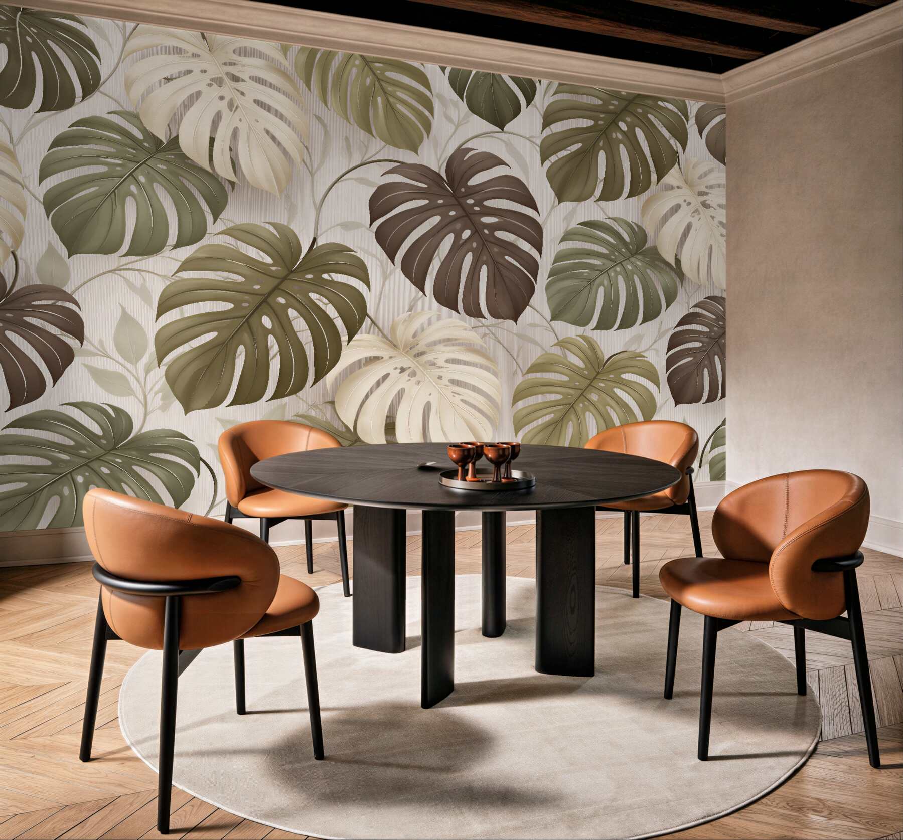 Fototapeta monstera w beżowej elegancji