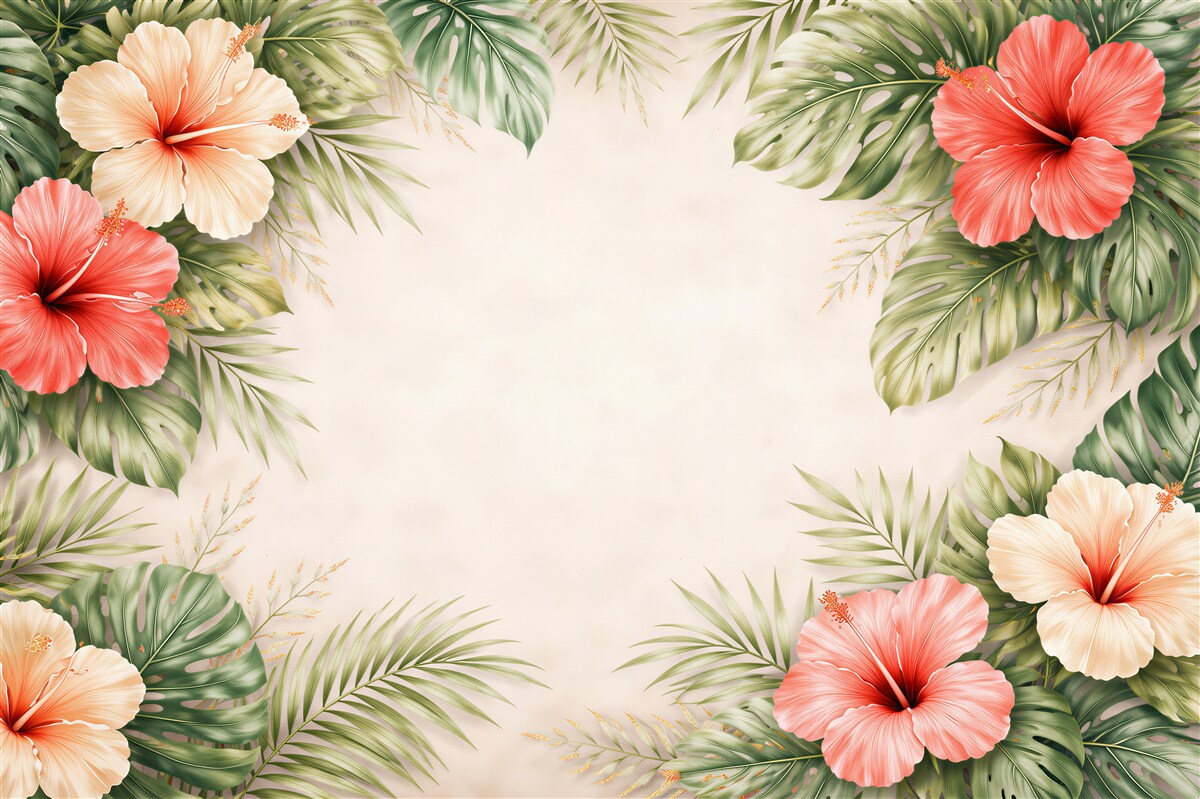 Fototapeta tropikalna rama z hibiskusami