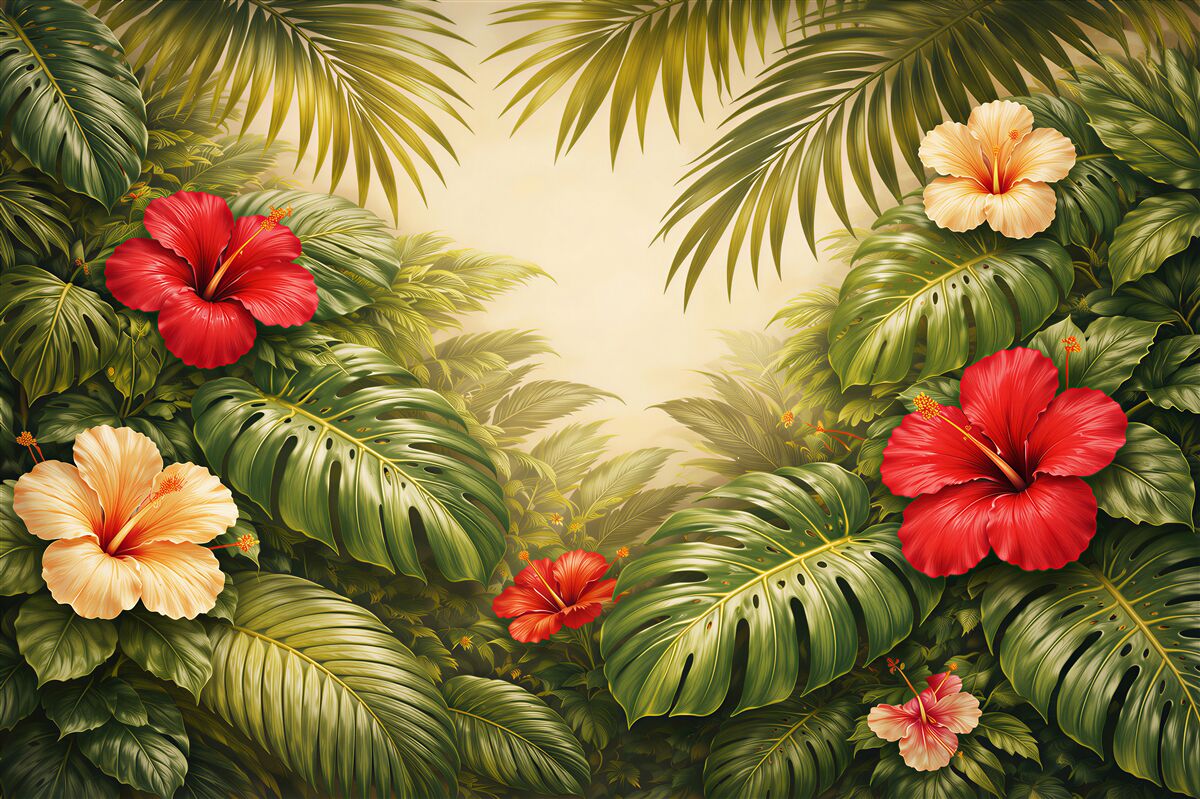 Fototapeta egzotyczna dżungla z hibiskusami