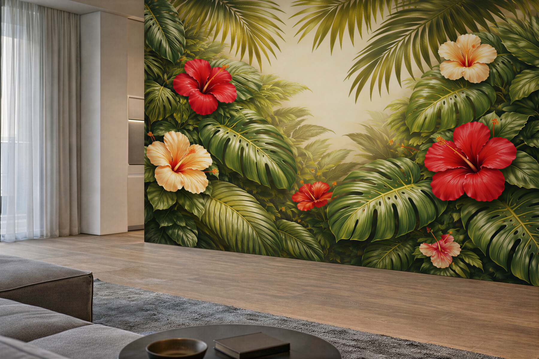 Fototapeta egzotyczna dżungla z hibiskusami