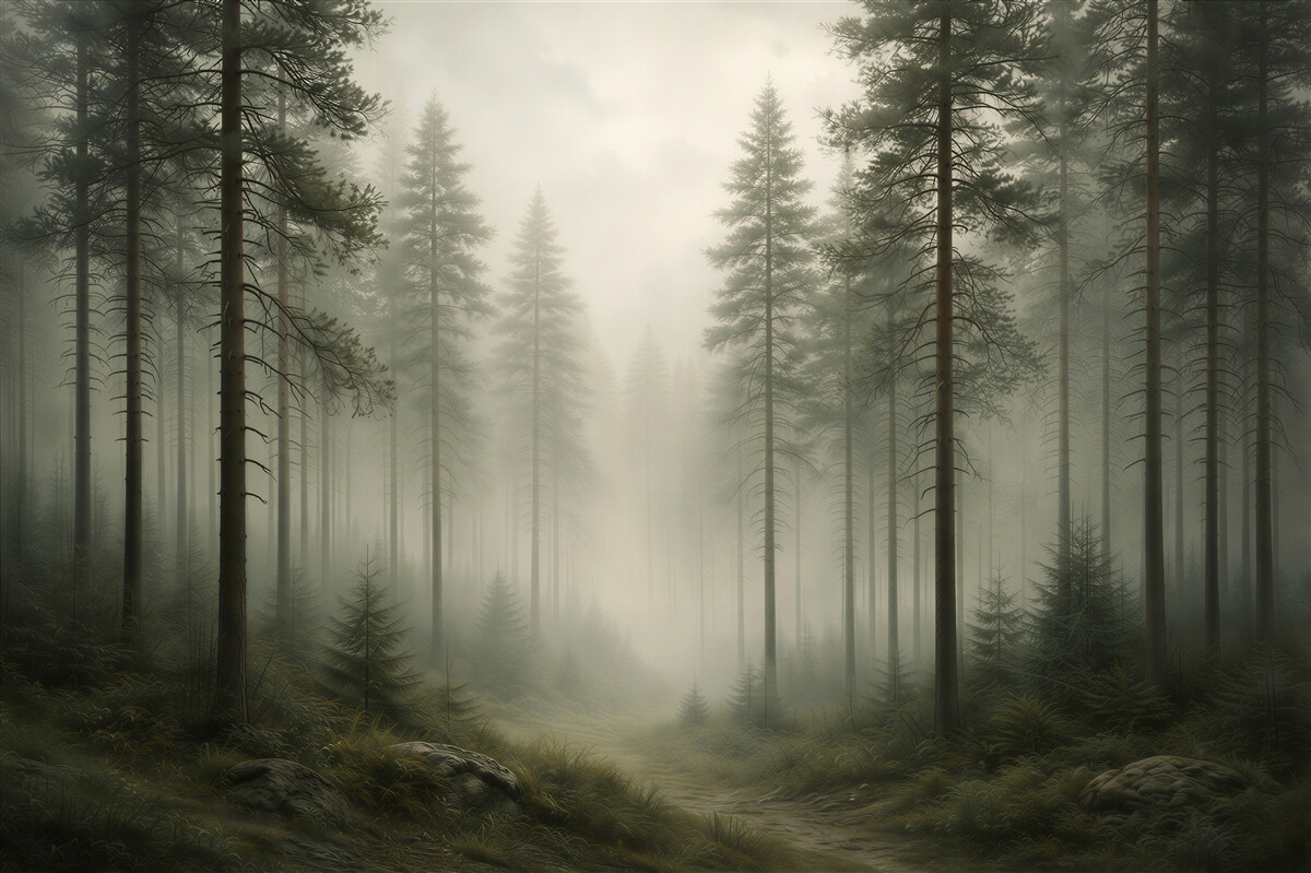 Fototapeta leśna Ścieżka we mgle