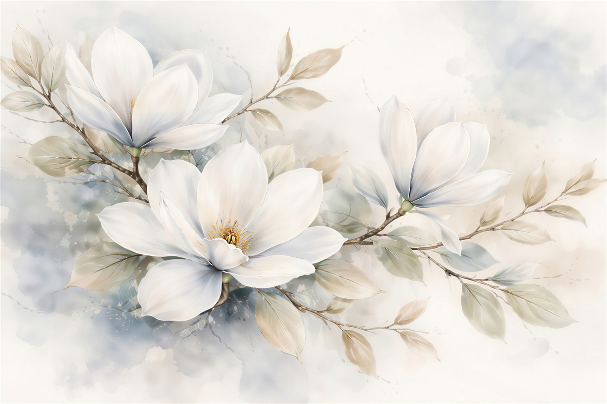 Fototapeta delikatne magnolie w akwareli