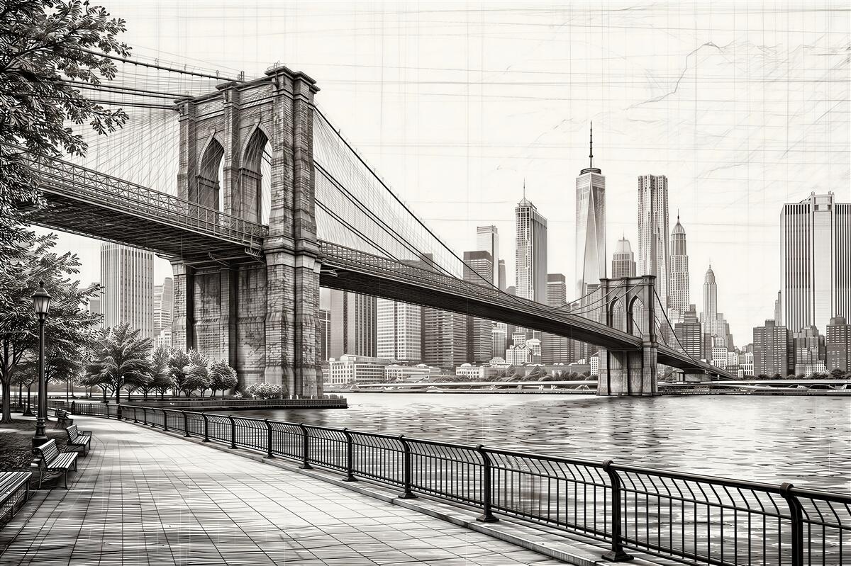 Fototapeta szkic mostu brooklińskiego na manhattanie