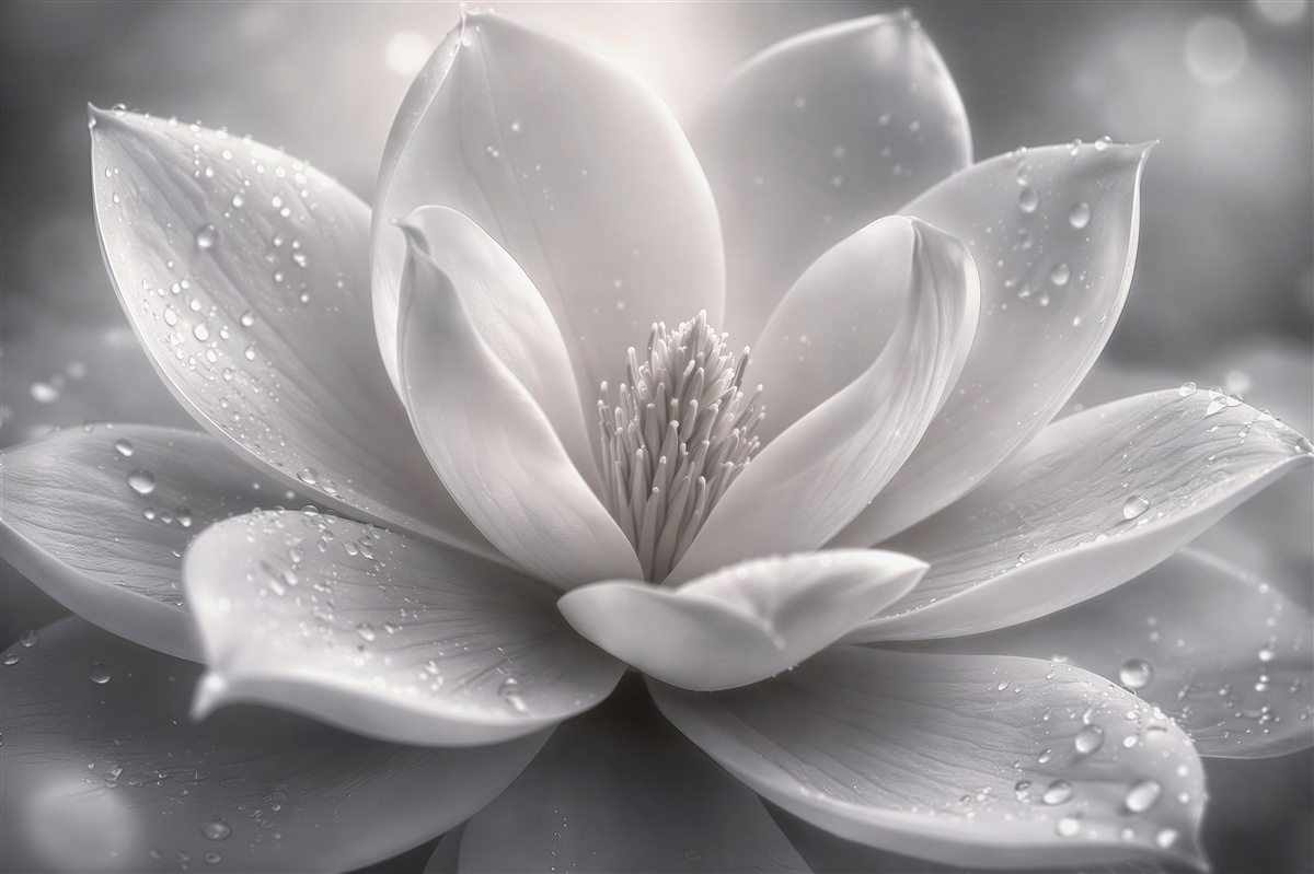 Fototapeta biała magnolia z kroplami rosy