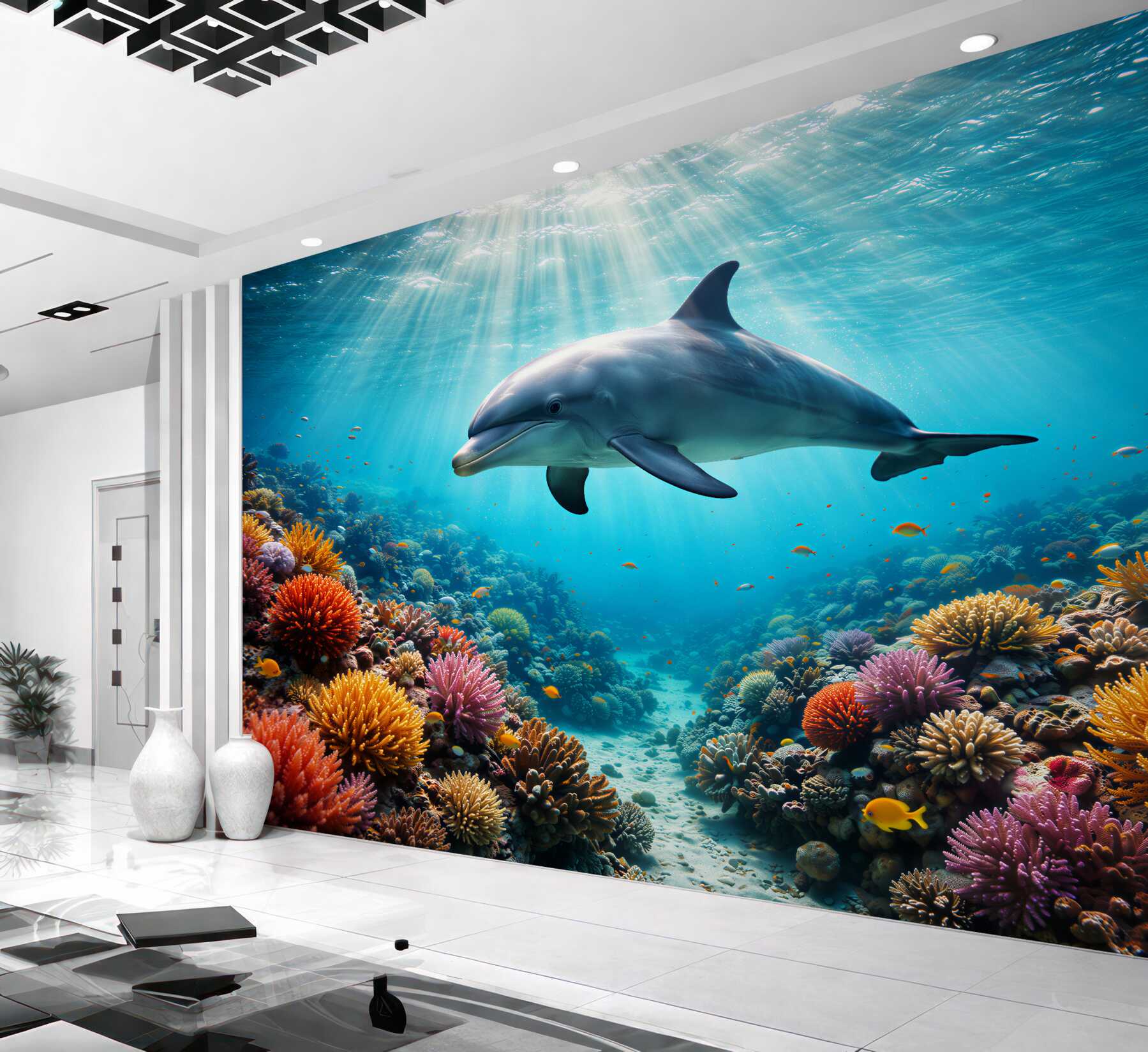 Fototapeta delfin w kolorowej rafie