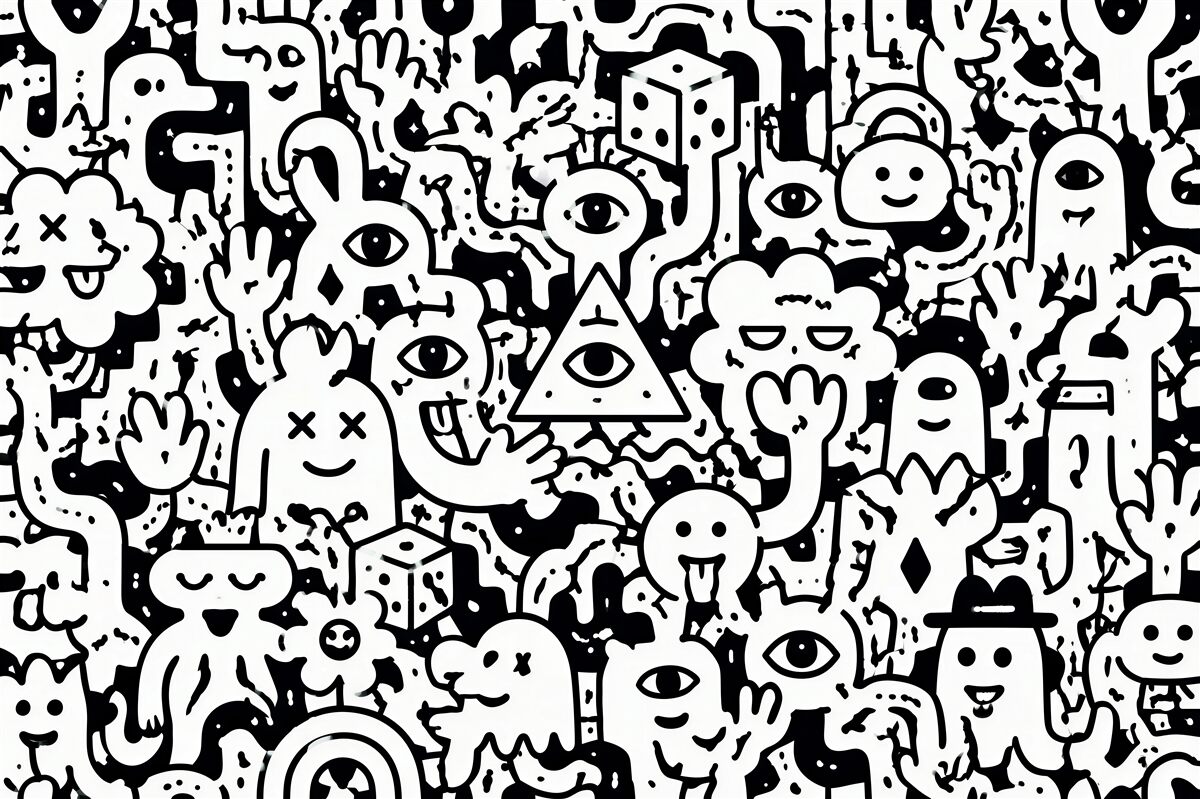 Fototapeta czarno-białe potworki doodle