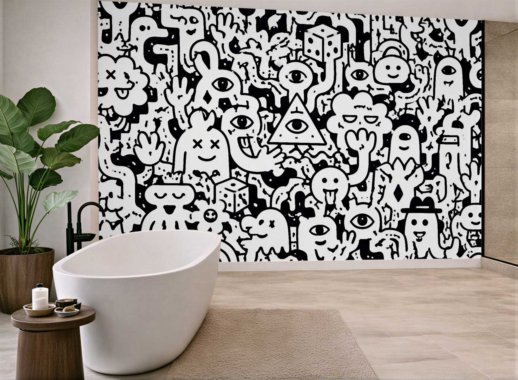 Fototapeta czarno-białe potworki doodle