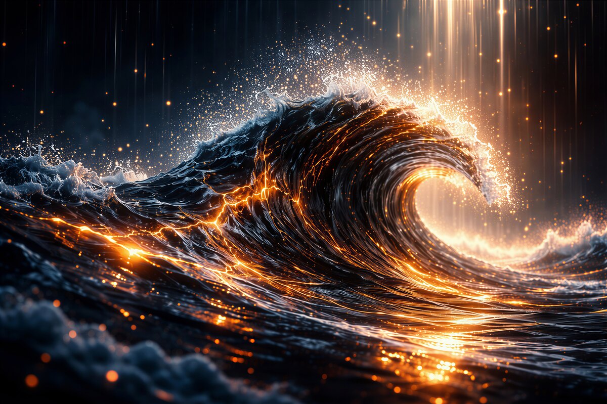 Fototapeta złota fala nocnego oceanu