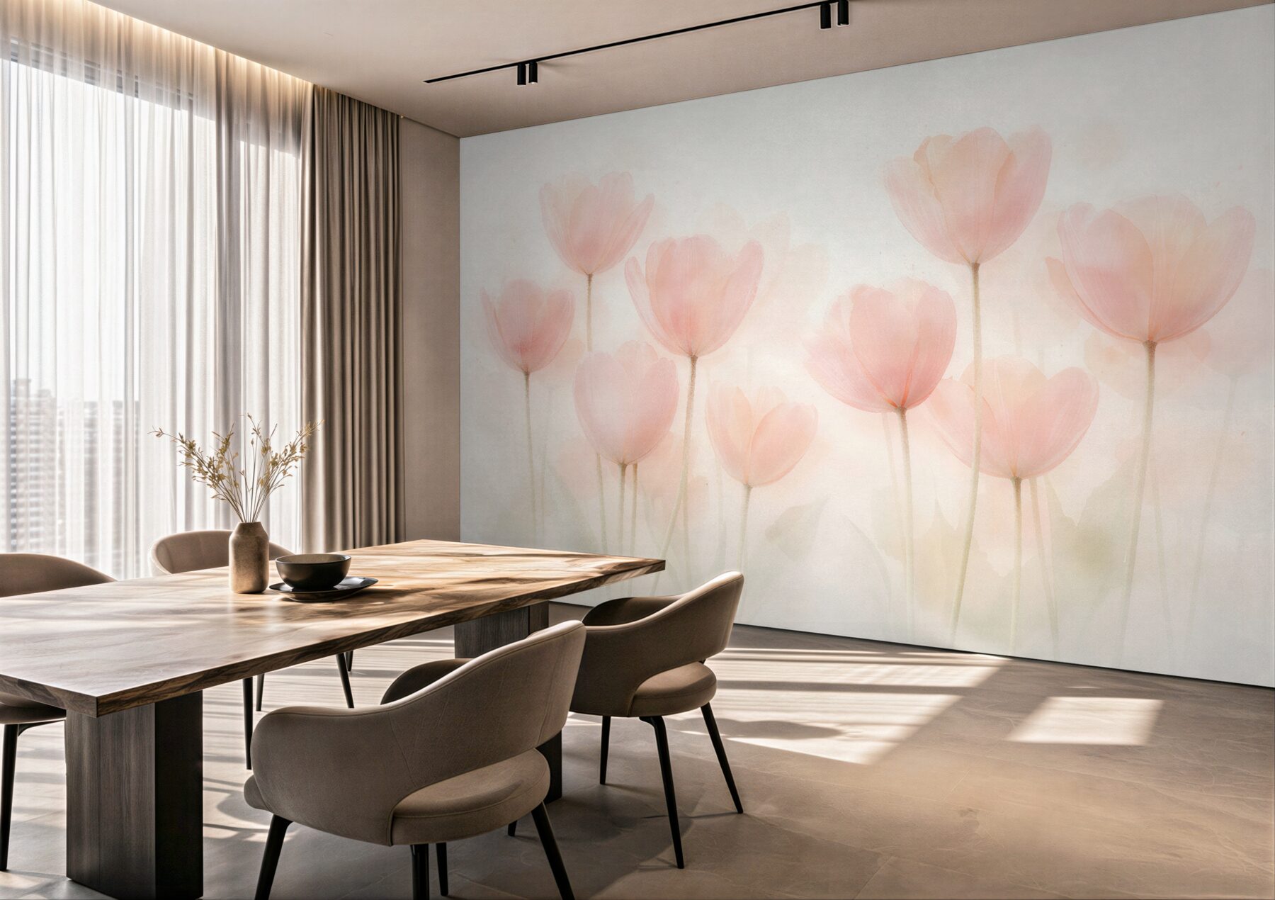 Fototapeta pastelowe tulipany we mgle