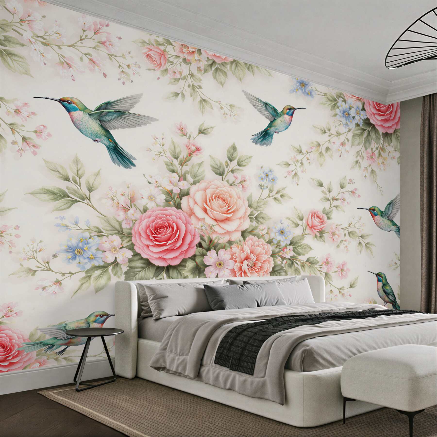 Fototapeta kolibry wśród różanych kwiatów