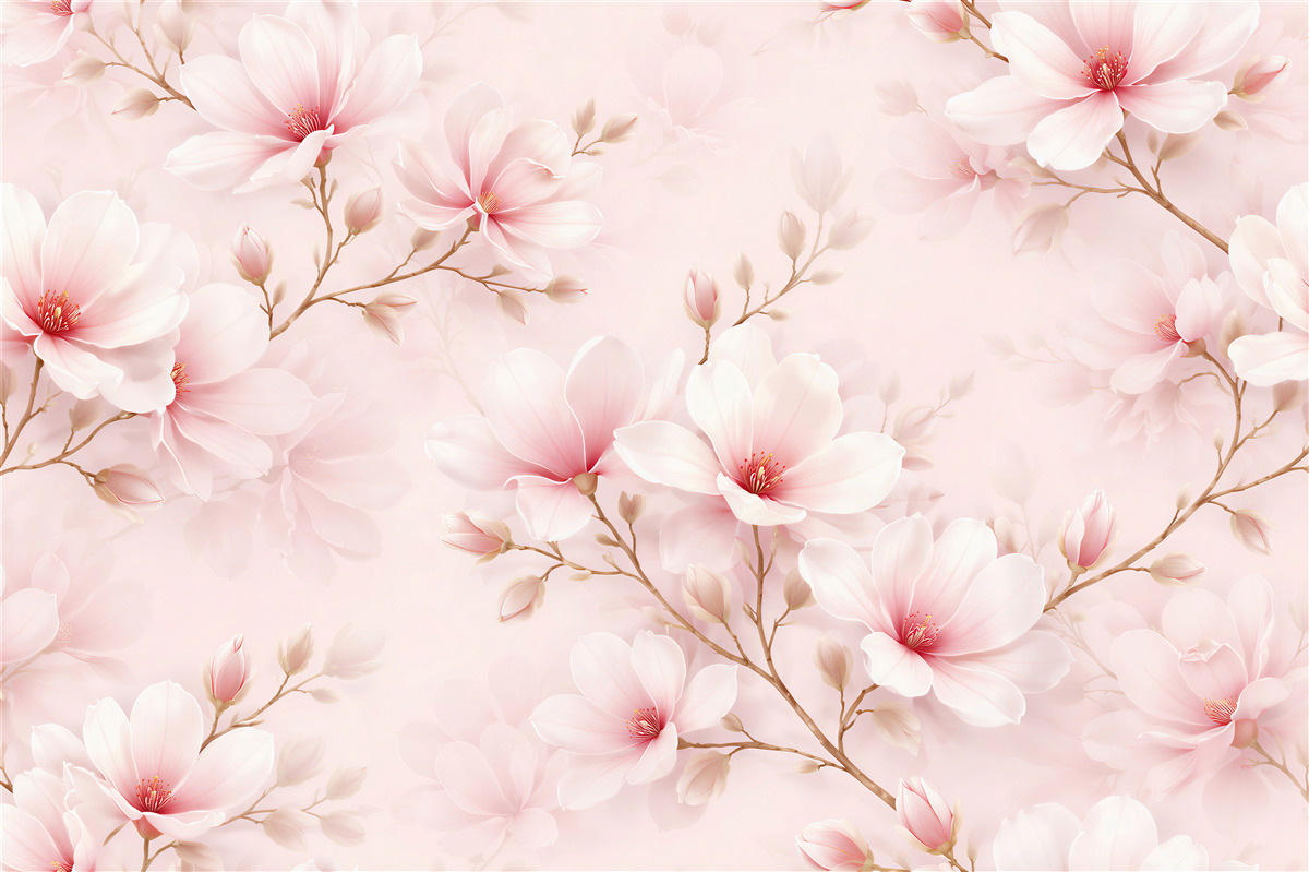 Fototapeta pudrowa magnolia w kwiatach