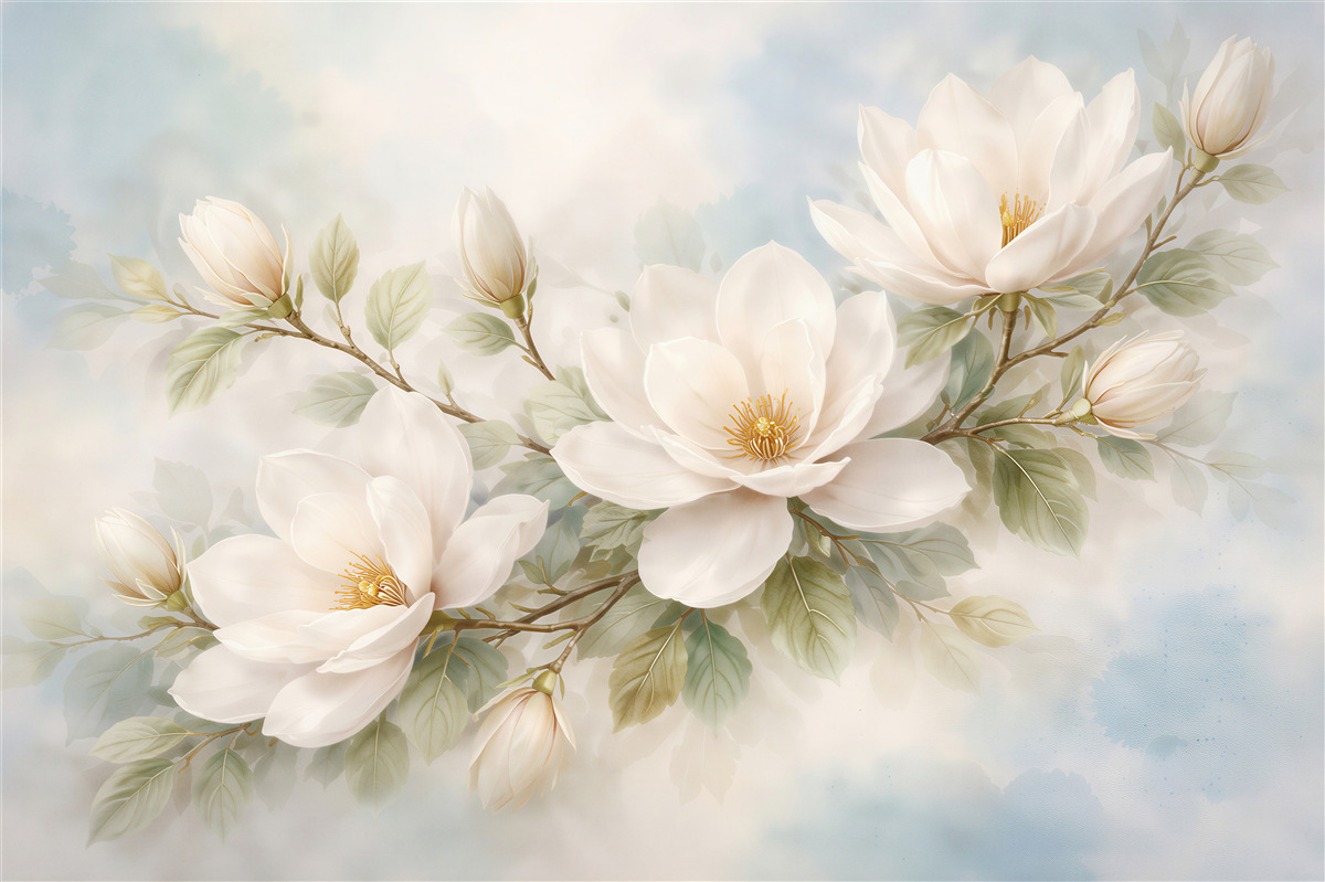 Fototapeta delikatne magnolie w pastelowej mgle