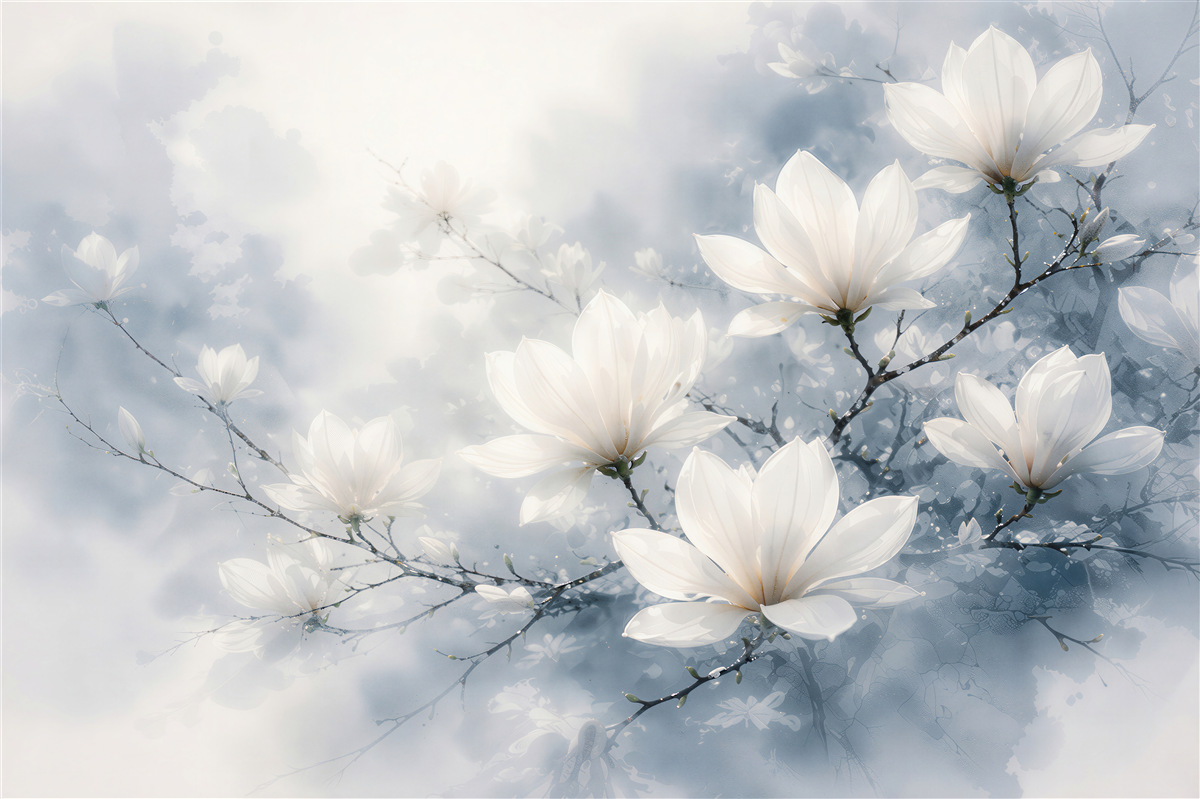 Fototapeta białe magnolie w błękitnej poświacie