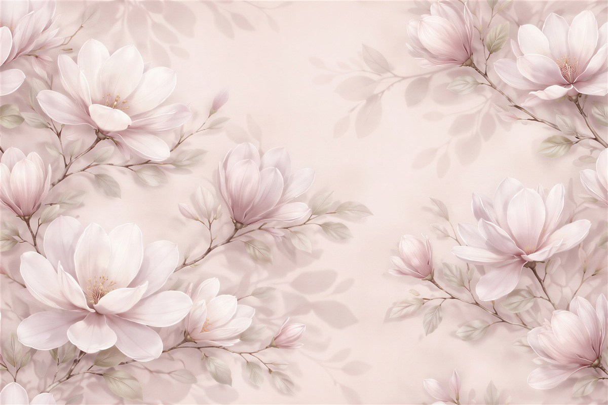 Fototapeta subtelne magnolie na pudrowym tle
