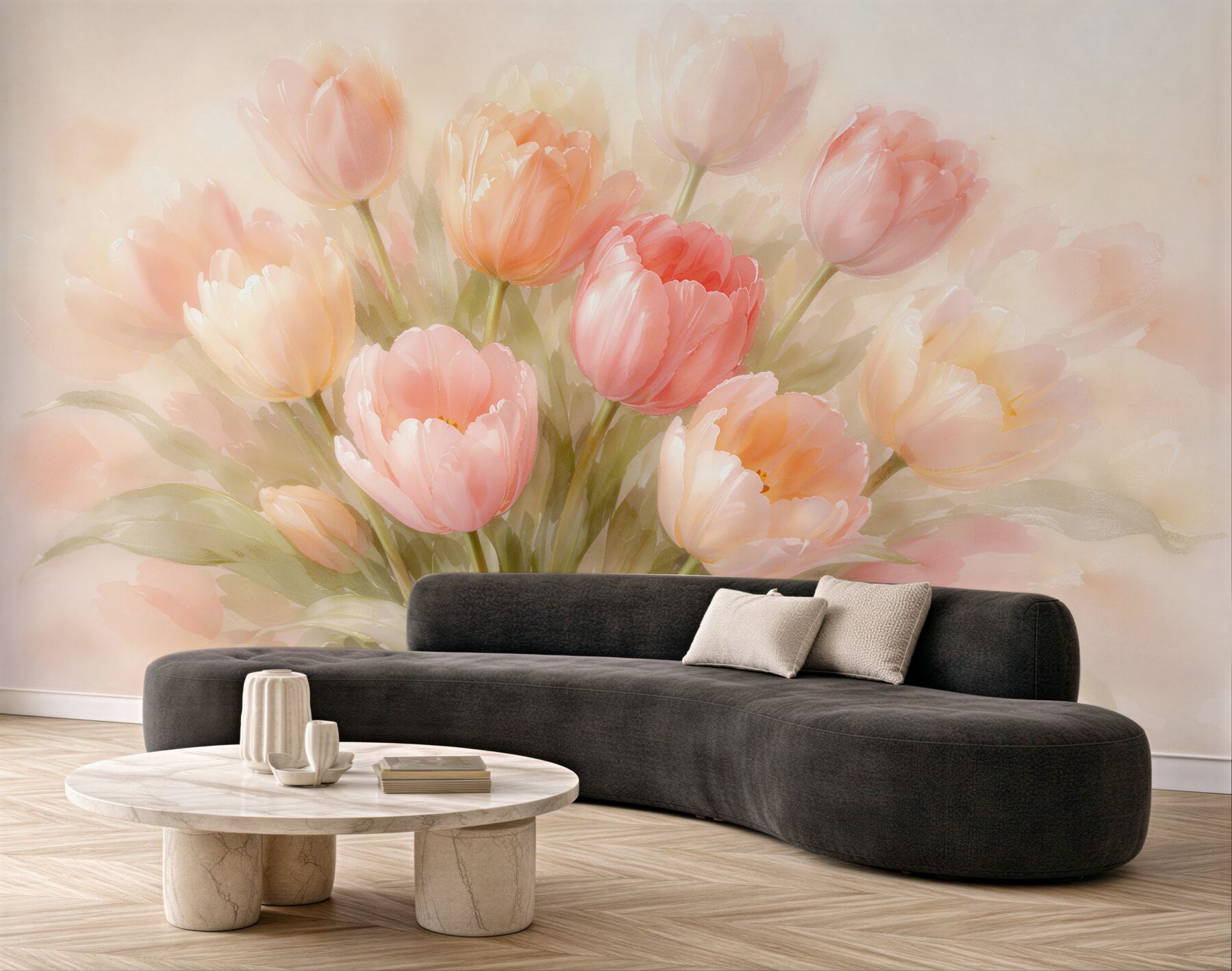 Fototapeta pastelowe tulipany w delikatnym blasku