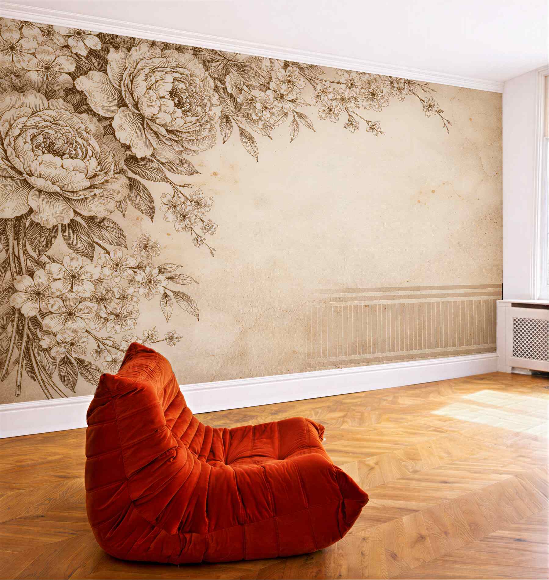 Fototapeta sepiowe peonie w eleganckim rysunku