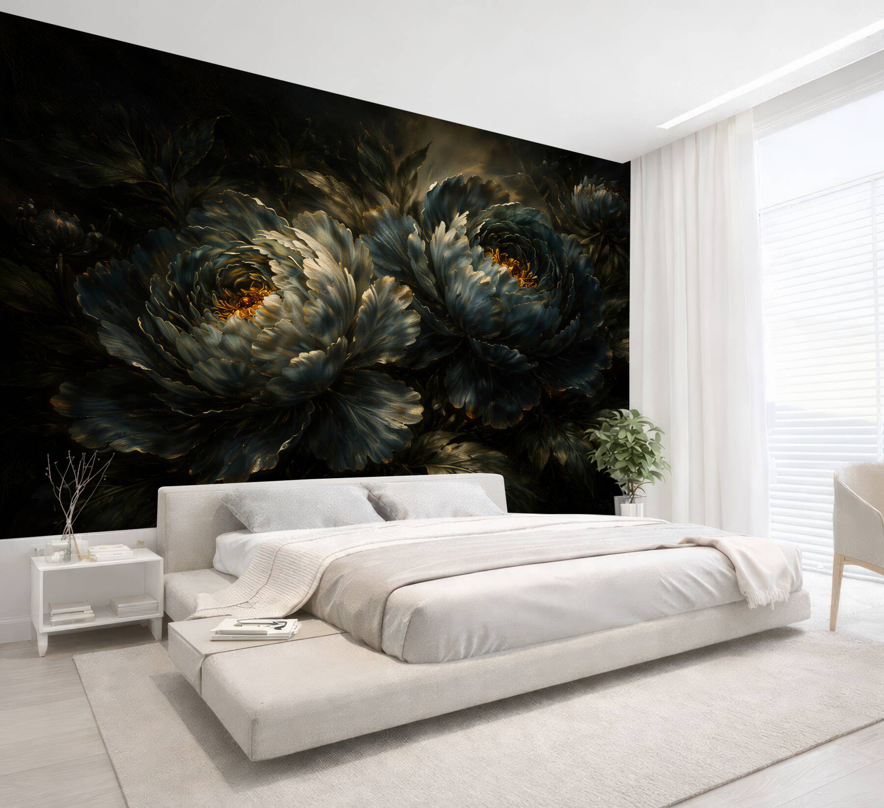 Fototapeta sepiowe peonie w eleganckim rysunku