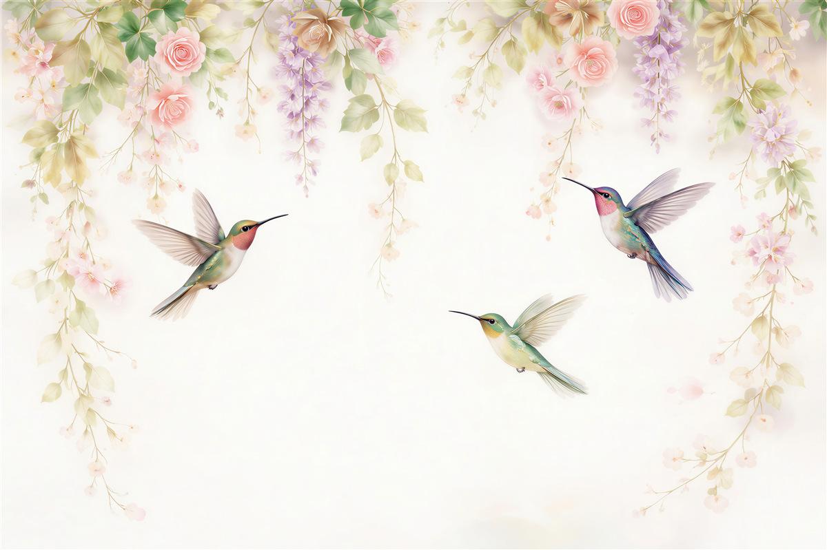Fototapeta kolibry w pastelowych kwiatach