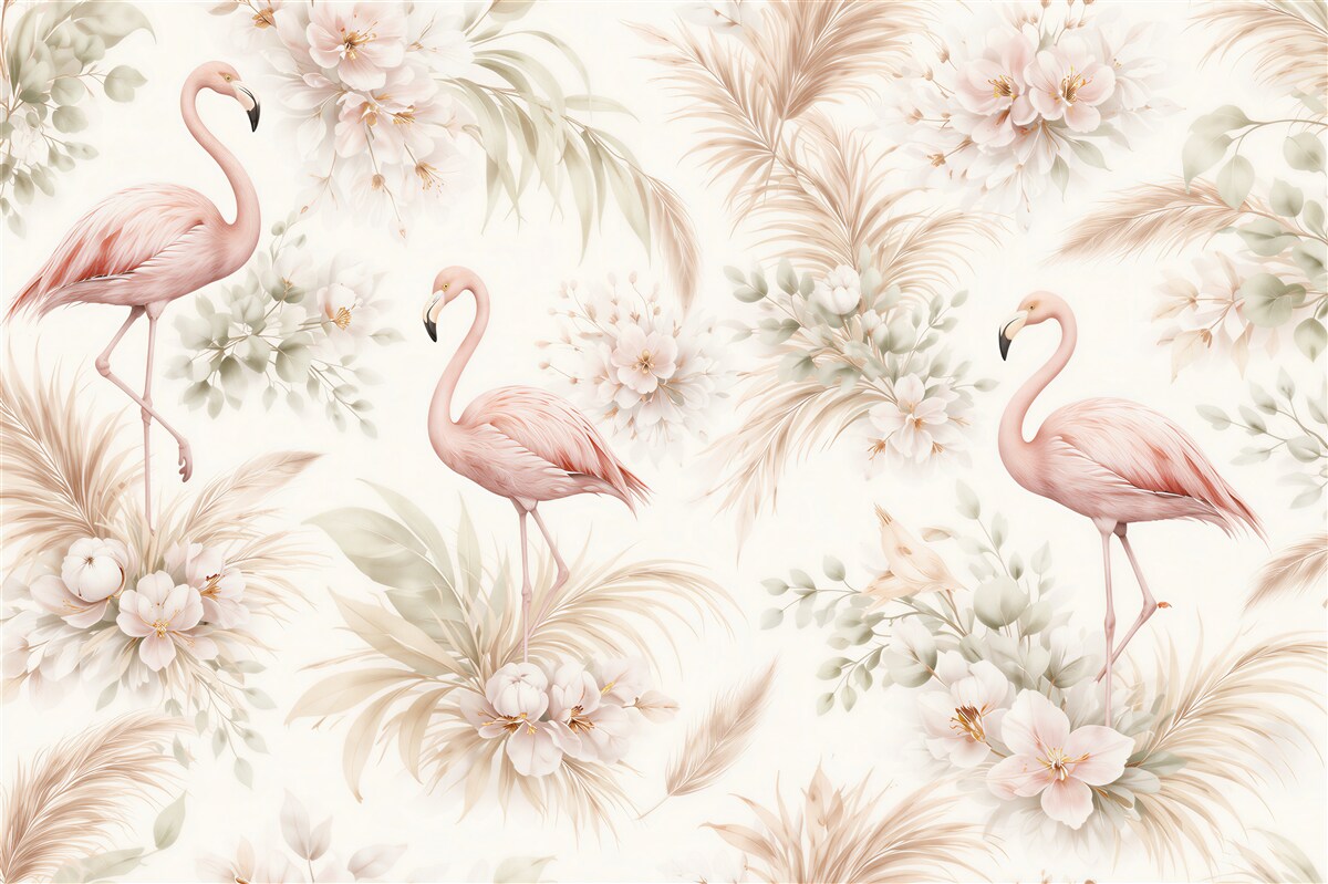 Fototapeta pastelowe flamingi w kwiatach