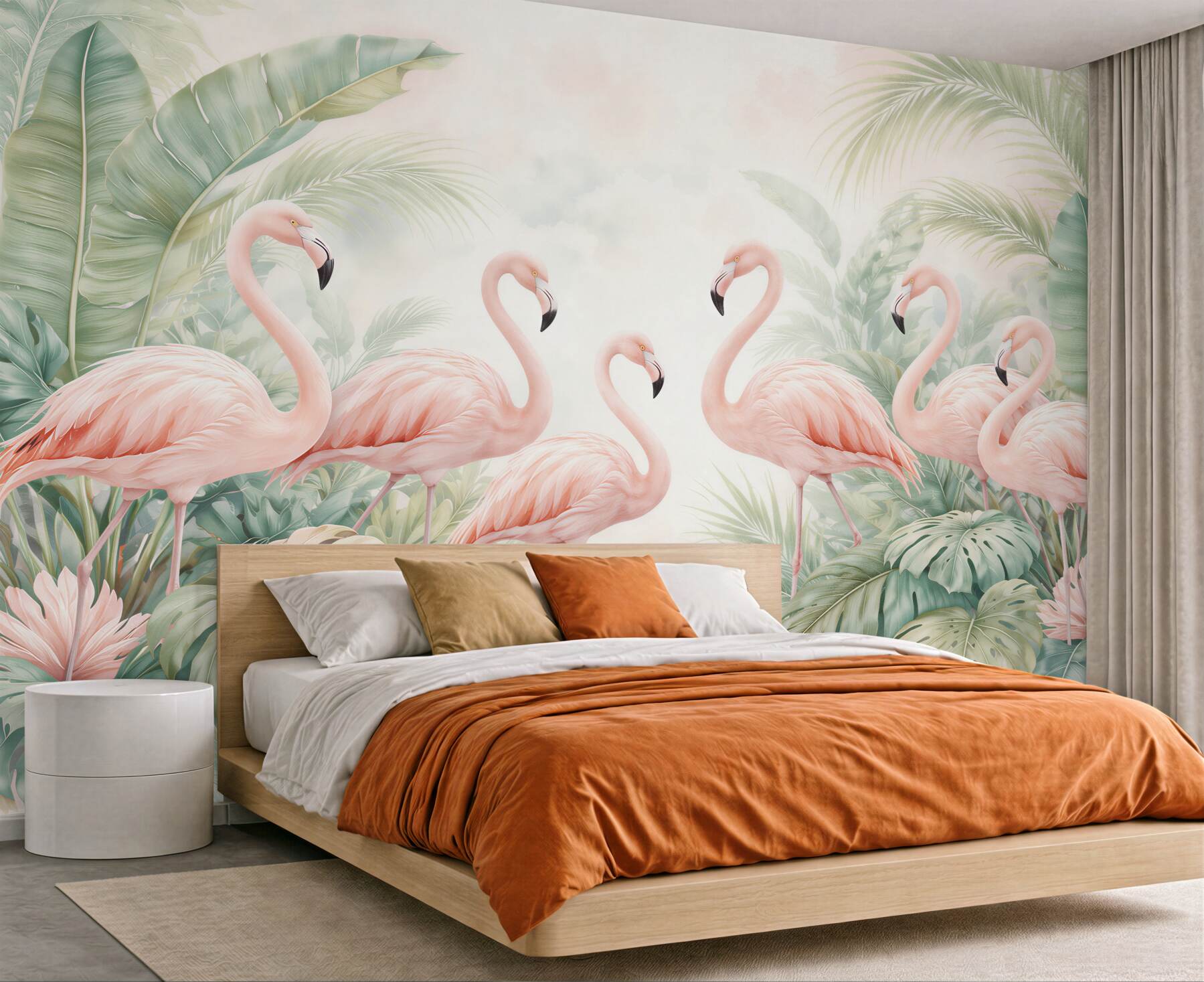 Fototapeta flamingi w tropikalnych liściach