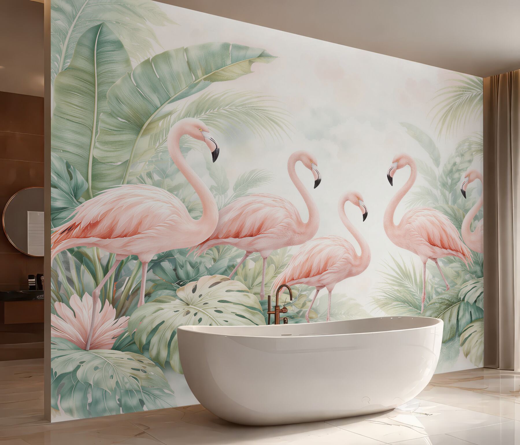 Fototapeta flamingi w tropikalnych liściach