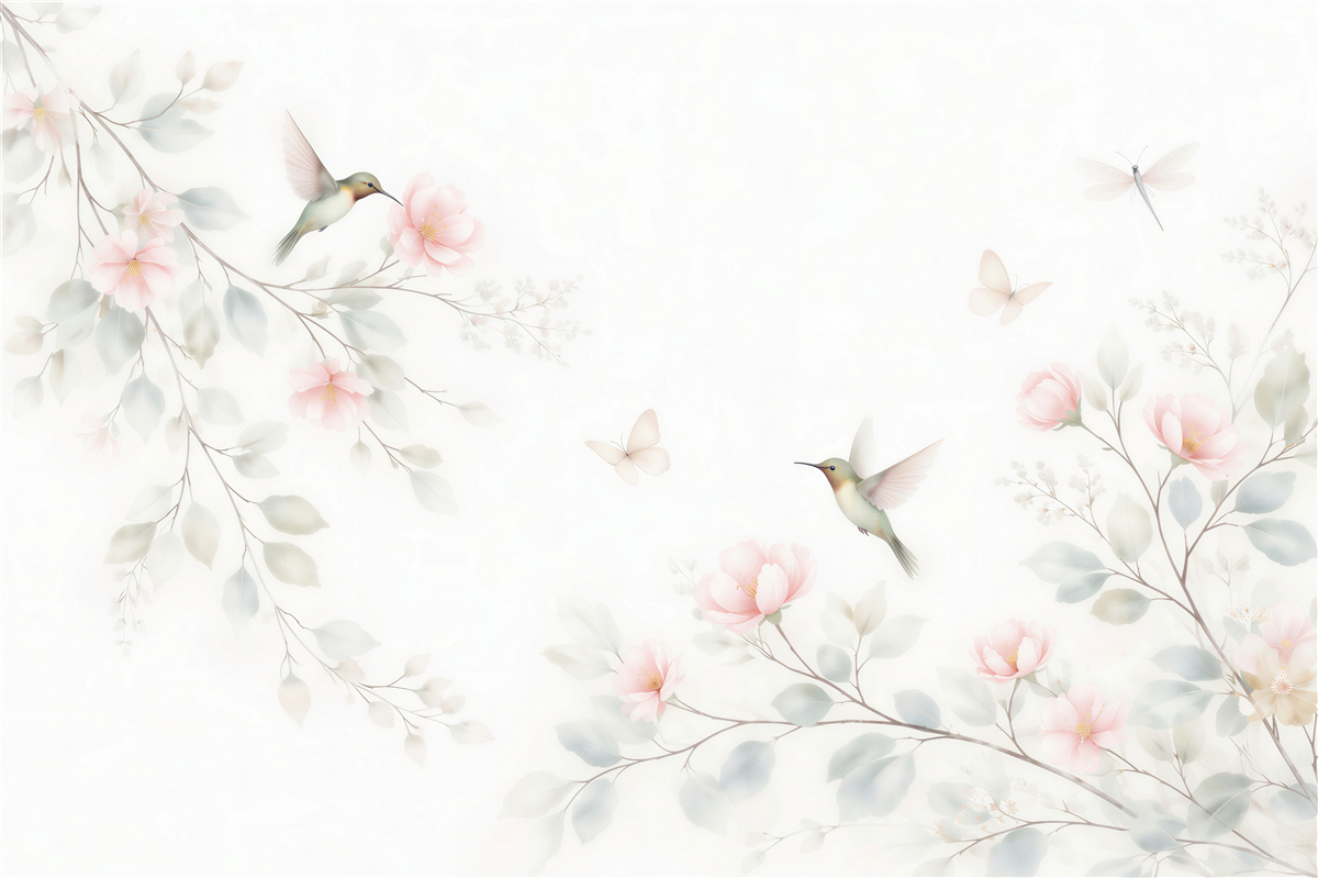 Fototapeta kolibry w pastelowych kwiatach